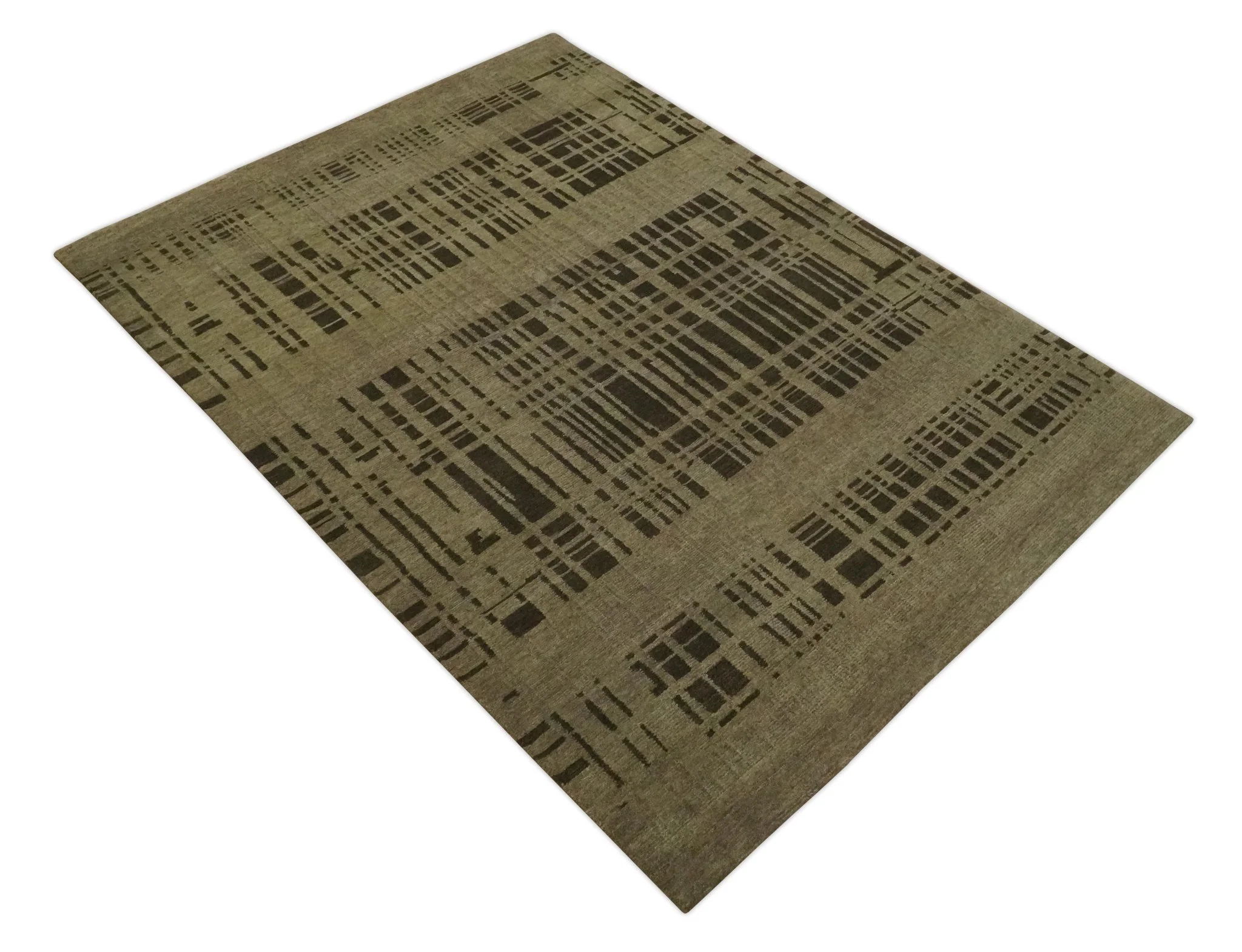 Modern Stripes Design Charcoal and Greenish Brown 6x8 Hand knotted wool area Rug - Image 10
