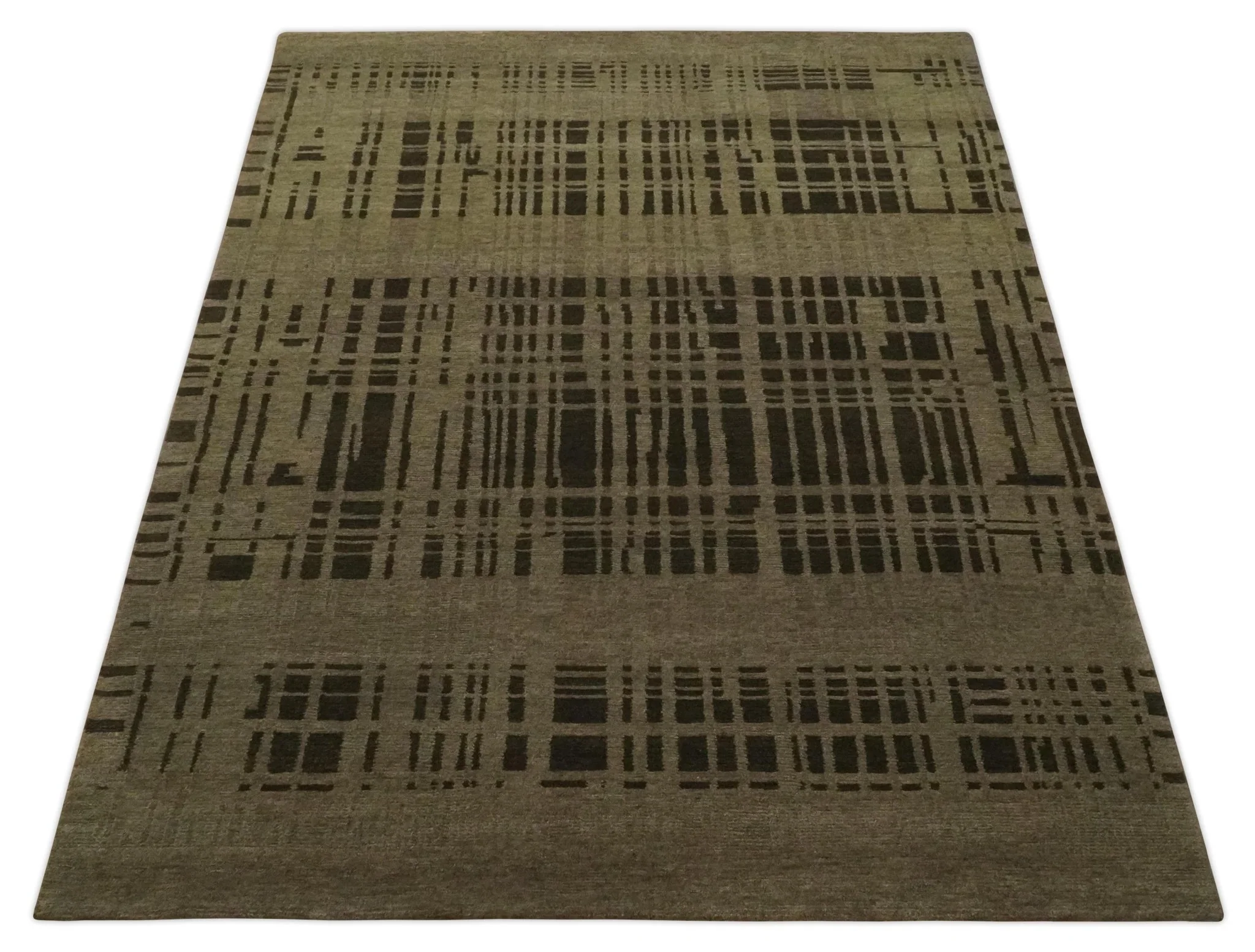 Modern Stripes Design Charcoal and Greenish Brown 6x8 Hand knotted wool area Rug - Image 11