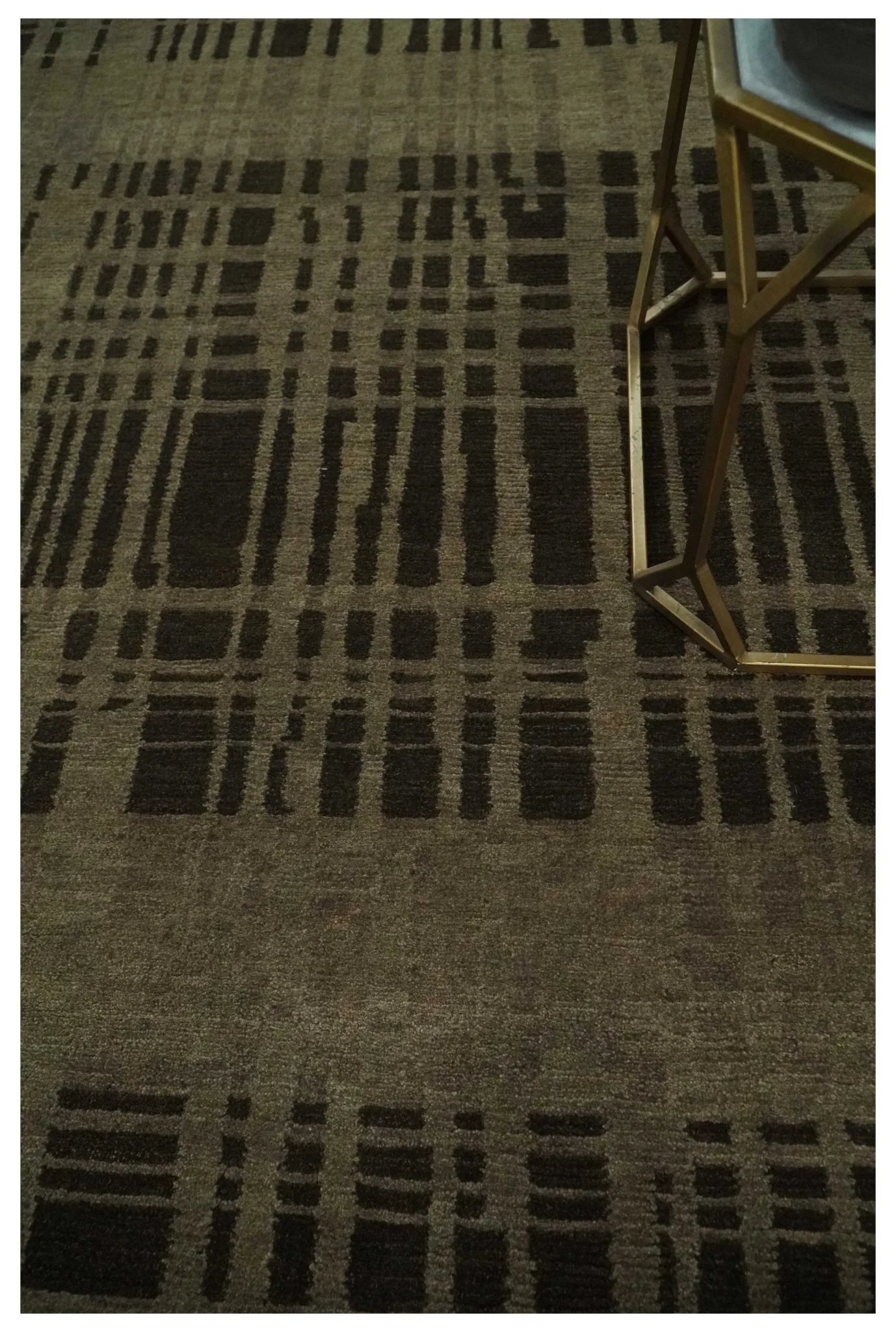 Modern Stripes Design Charcoal and Greenish Brown 6x8 Hand knotted wool area Rug - Image 3