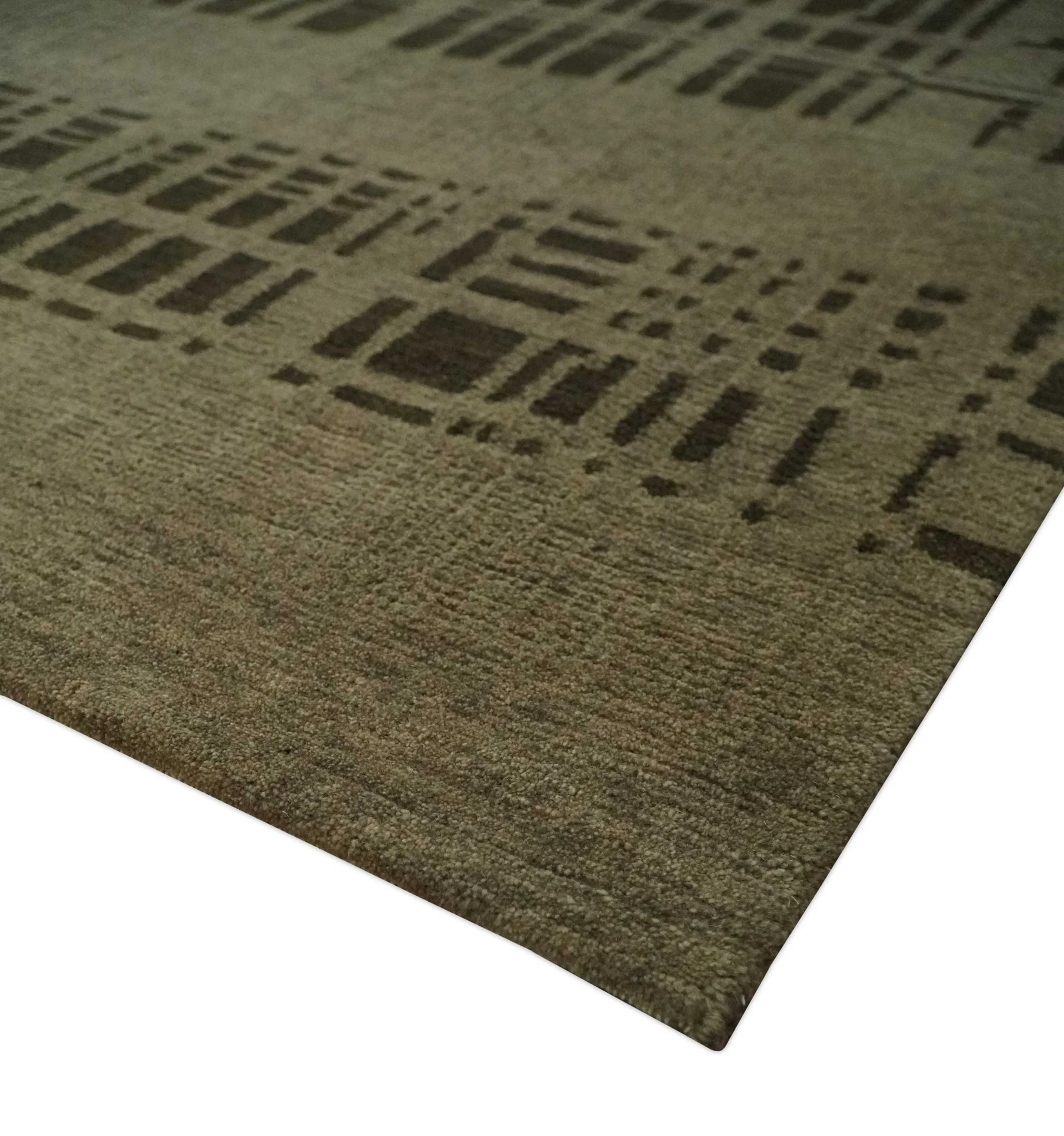 Modern Stripes Design Charcoal and Greenish Brown 6x8 Hand knotted wool area Rug - Image 6