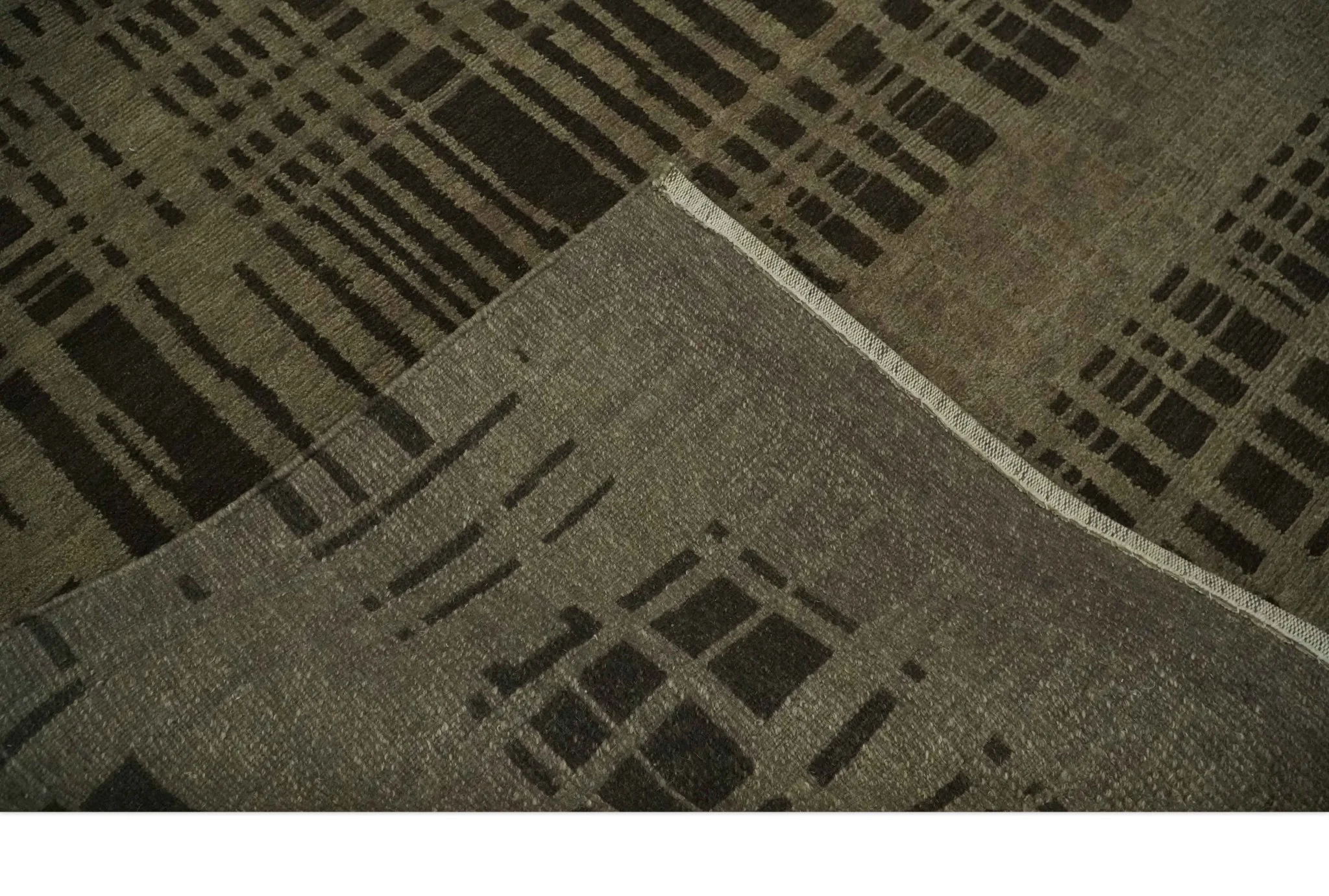 Modern Stripes Design Charcoal and Greenish Brown 6x8 Hand knotted wool area Rug - Image 7