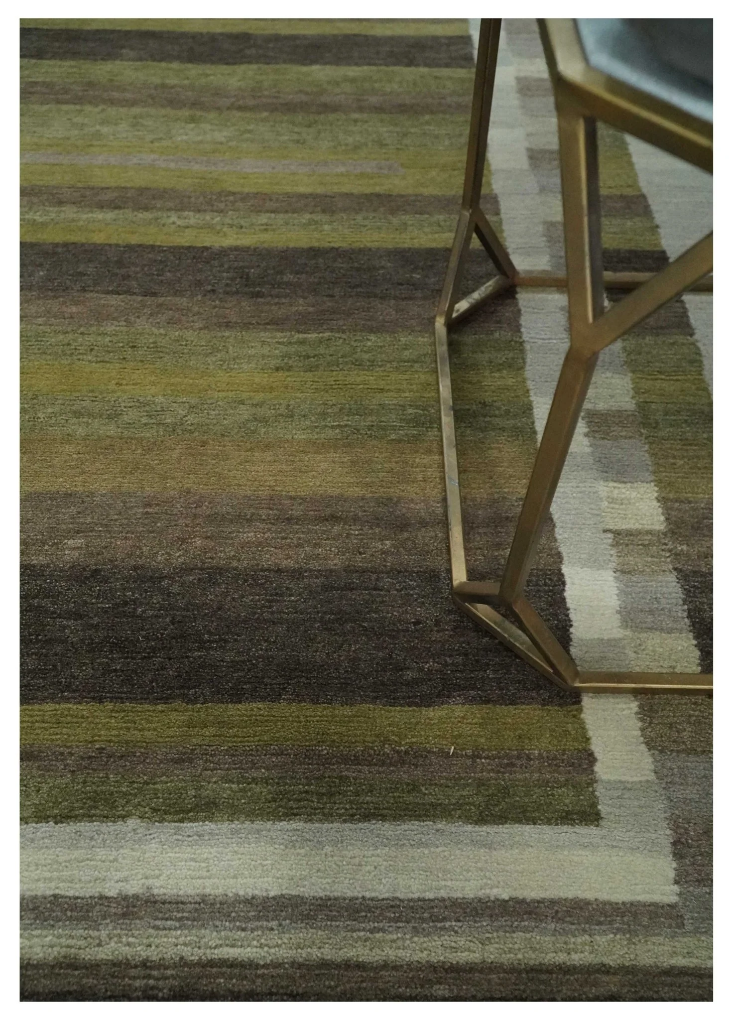 Modern Stripes Design Olive, Charcoal, Ivory and Gray Hand loom 5x7 wool Area Rug - Image 2