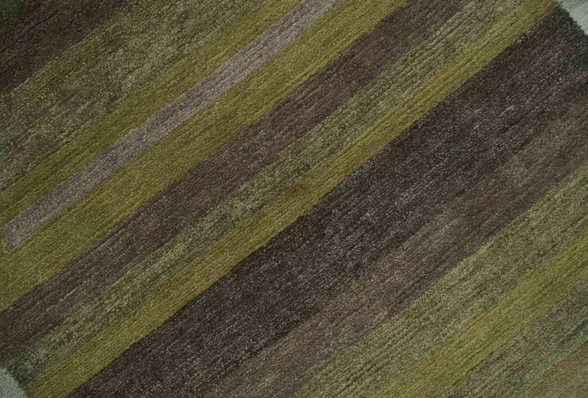Modern Stripes Design Olive, Charcoal, Ivory and Gray Hand loom 5x7 wool Area Rug - Image 4