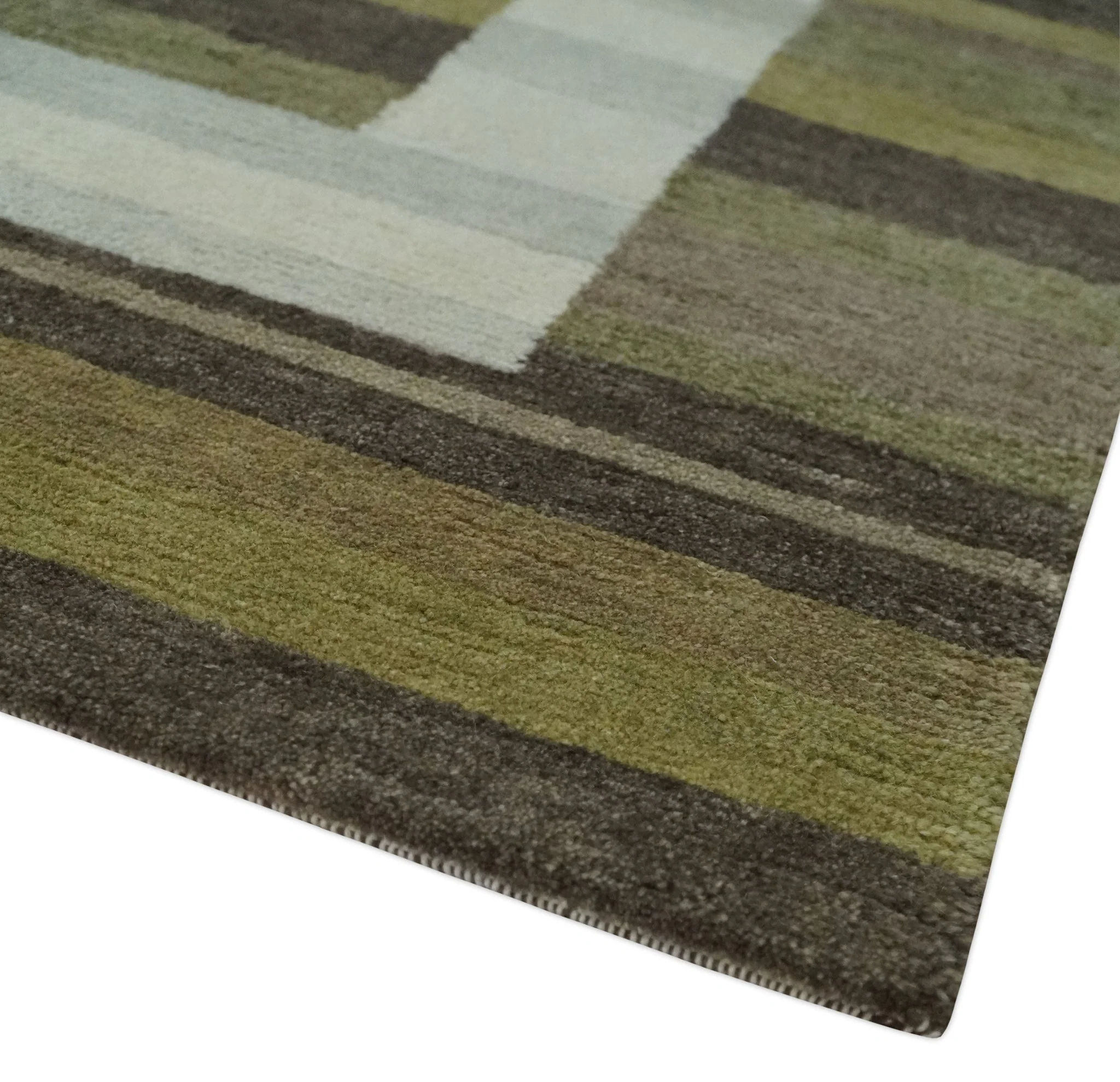 Modern Stripes Design Olive, Charcoal, Ivory and Gray Hand loom 5x7 wool Area Rug - Image 5