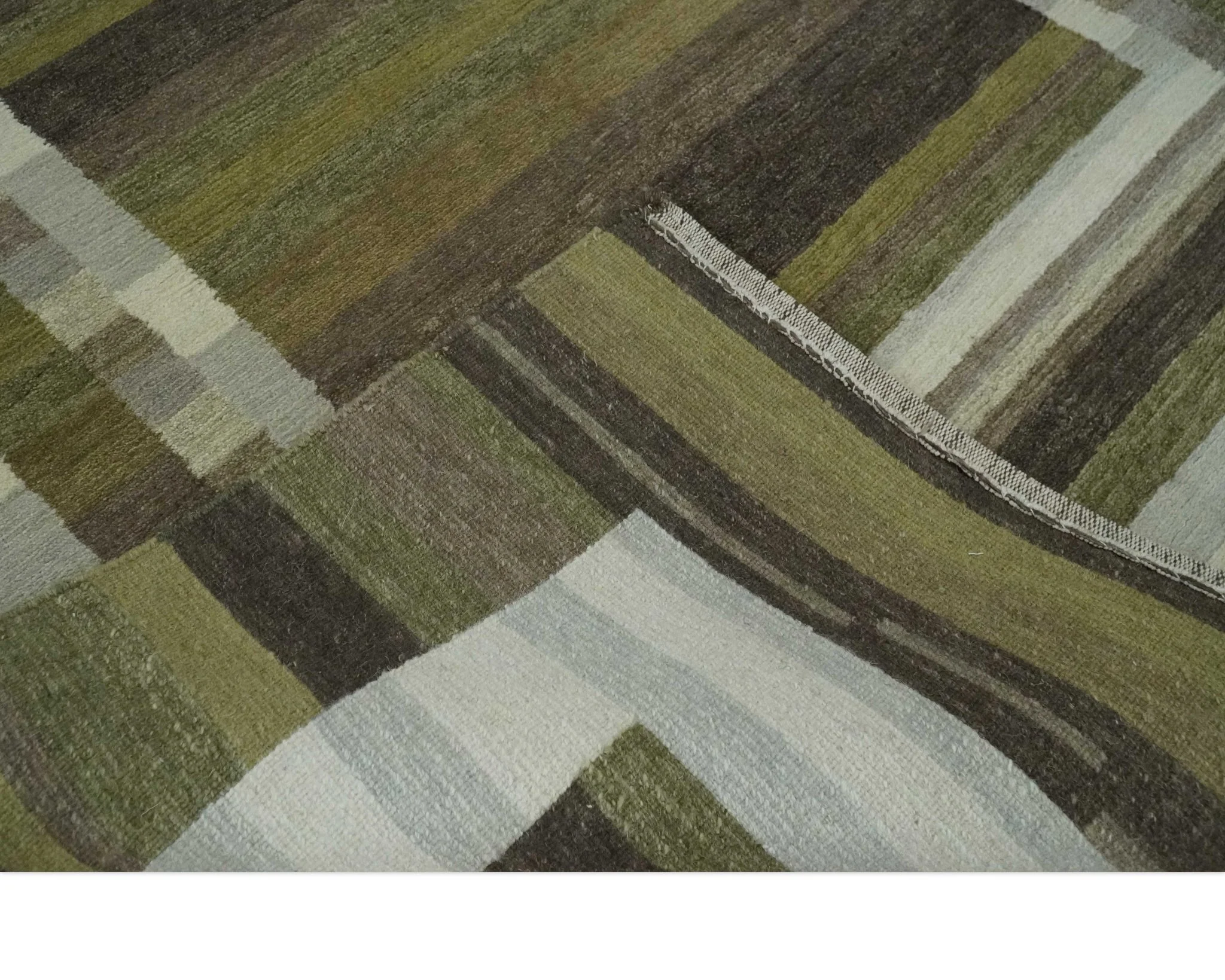 Modern Stripes Design Olive, Charcoal, Ivory and Gray Hand loom 5x7 wool Area Rug - Image 7