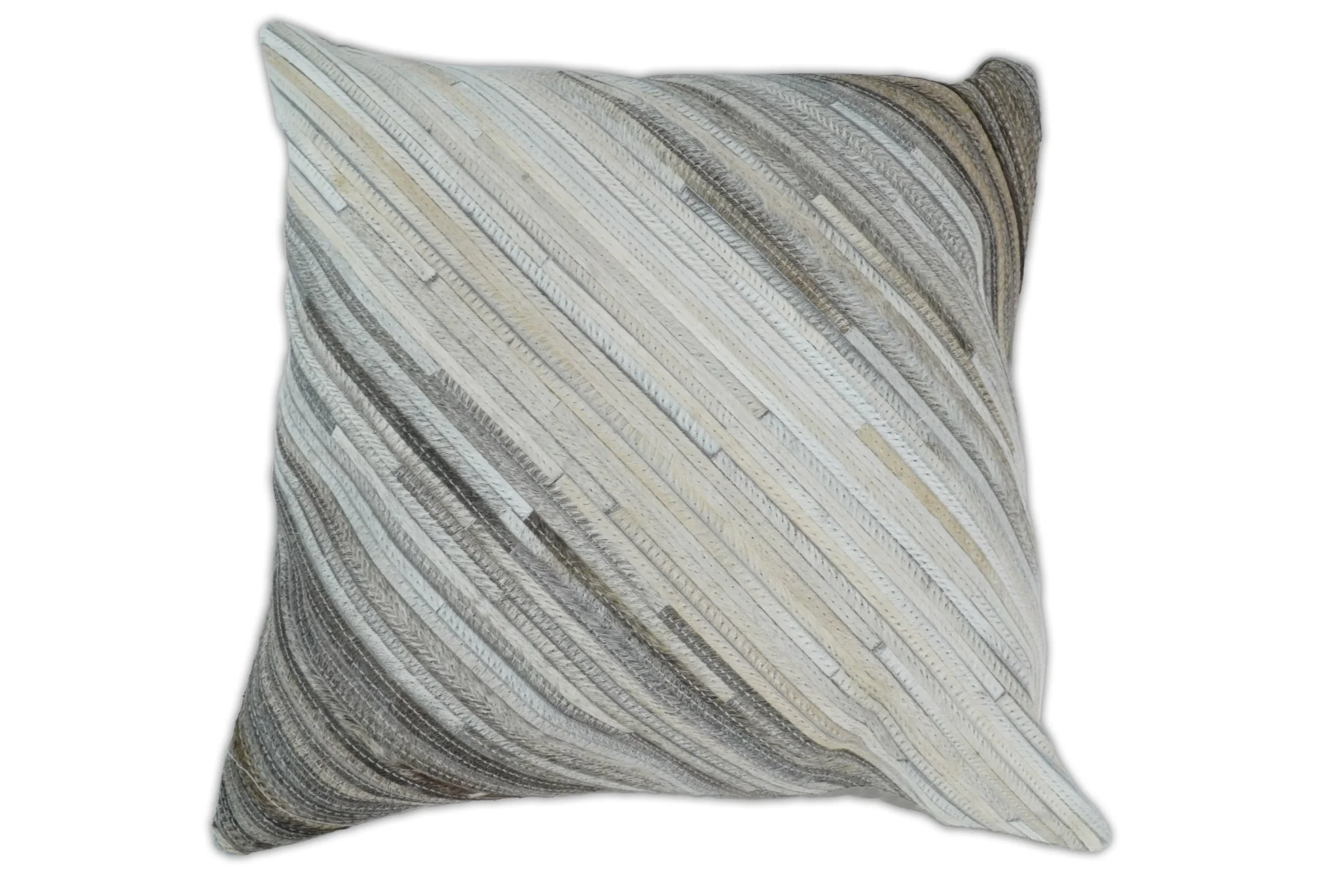 Modern Stripes Ivory and Gray Genuine Leather Accent Pillow, Cushion - Only Cover - Image 3