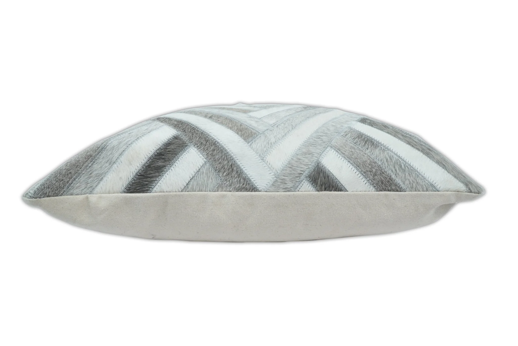 Modern Geometric Silver and Ivory Striped Genuine leather Pillow, Cushion - Image 4