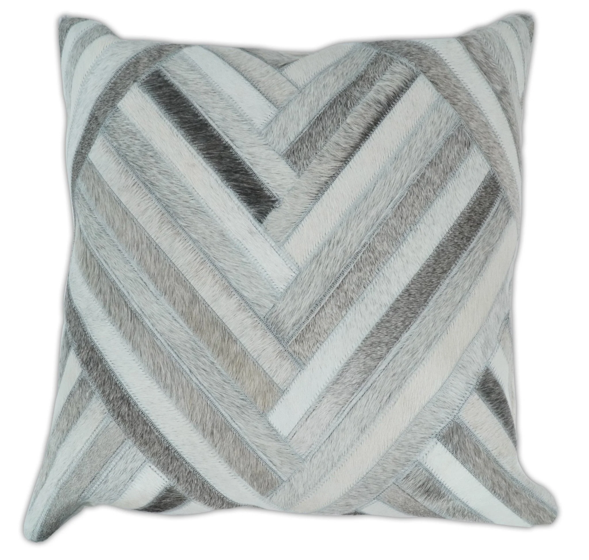 Modern Geometric Silver and Ivory Striped Genuine leather Pillow, Cushion - Image 6