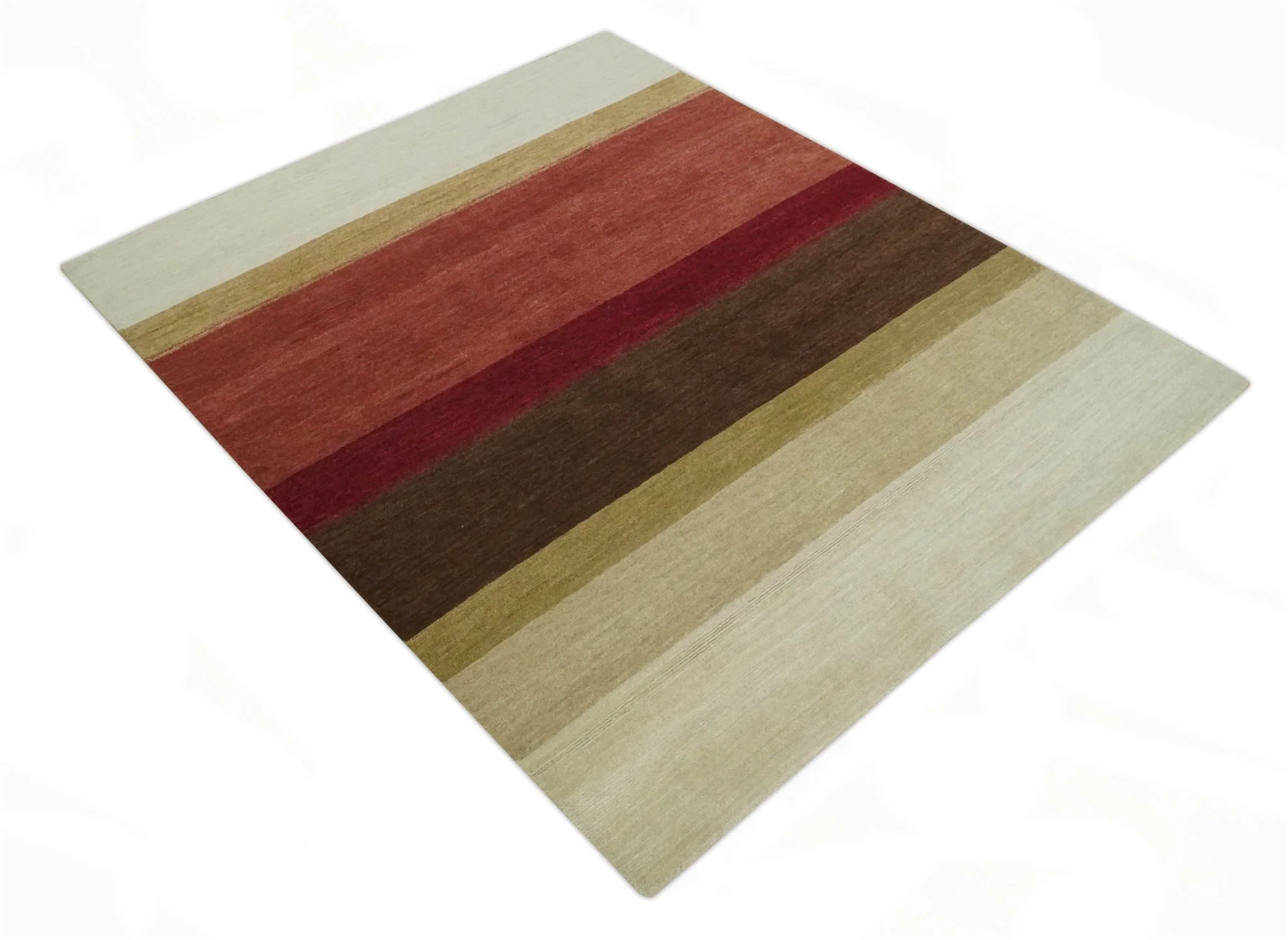 Modern Stripes Ivory, Rust, Maroon and Brown Hand loom 5.6x6.6 Wool Area Rug - Image 10