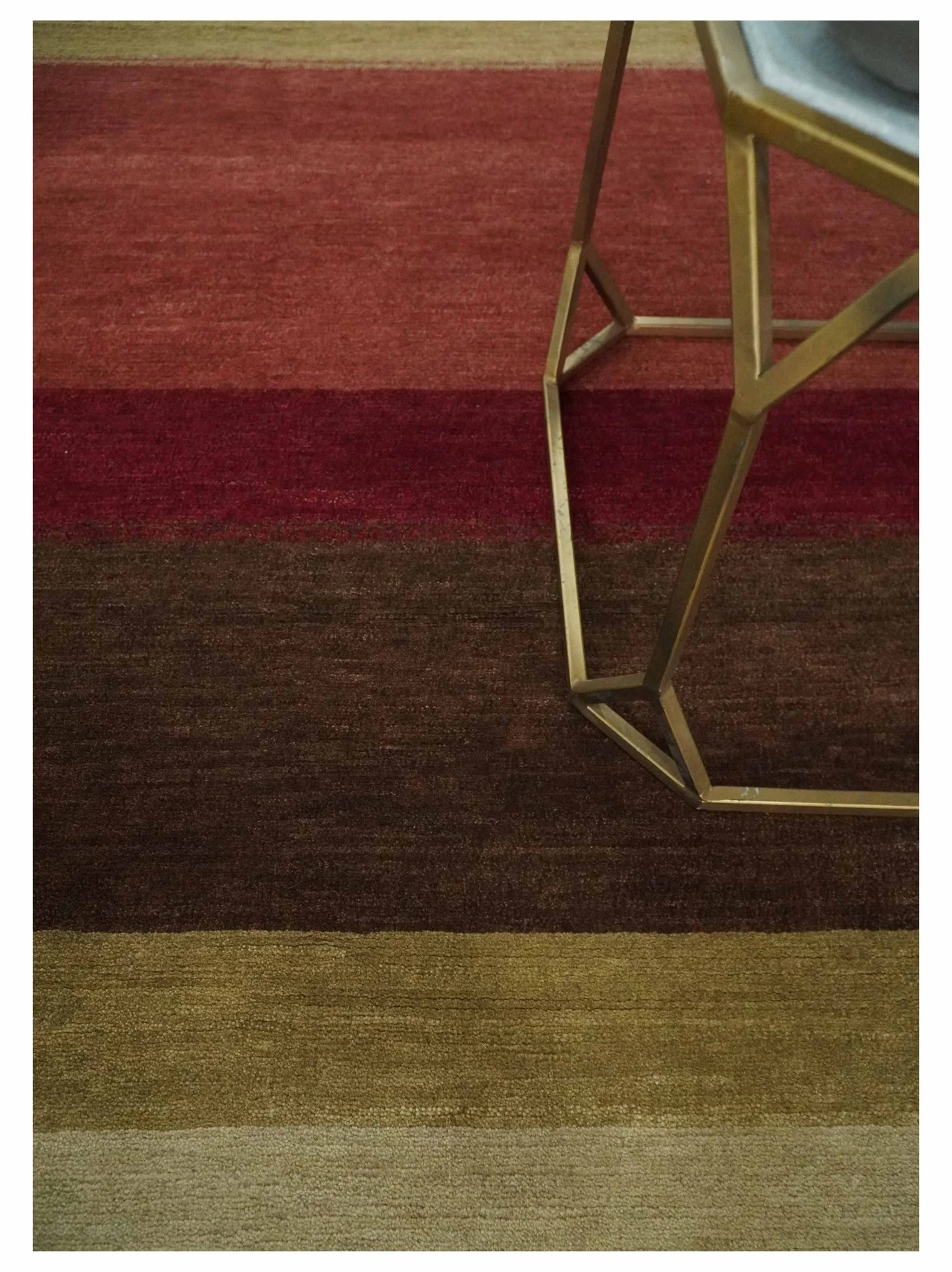 Modern Stripes Ivory, Rust, Maroon and Brown Hand loom 5.6x6.6 Wool Area Rug - Image 3