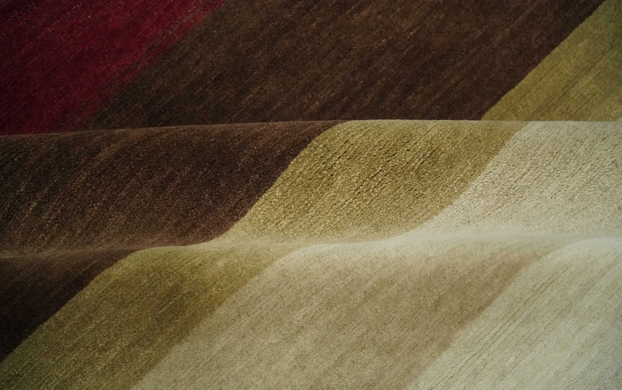 Modern Stripes Ivory, Rust, Maroon and Brown Hand loom 5.6x6.6 Wool Area Rug - Image 7