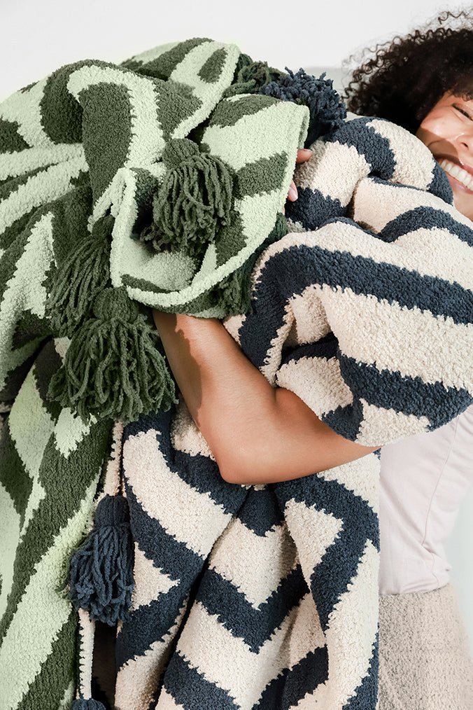 Modern Stripes Pattern Maze Pom Pom Soft and Cozy Throw Blanket - Image 11