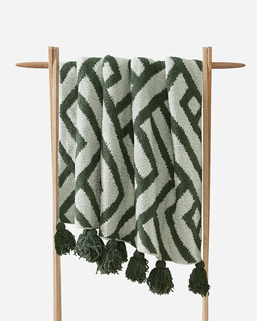 Modern Stripes Pattern Maze Pom Pom Soft and Cozy Throw Blanket - Image 12
