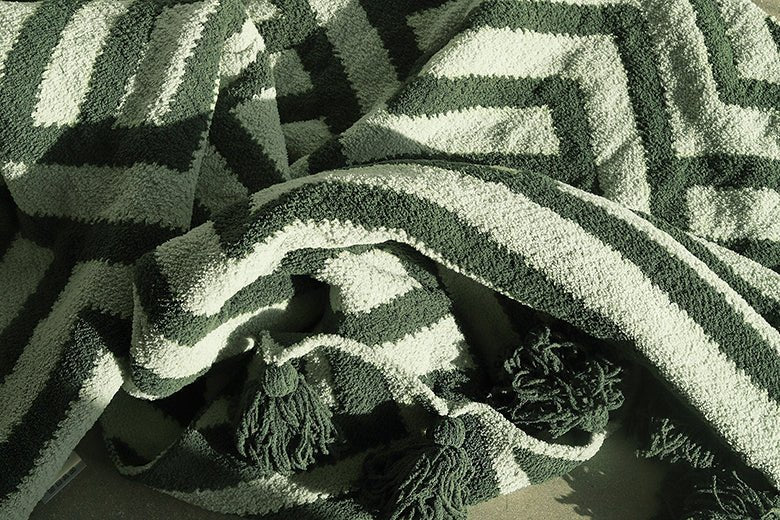 Modern Stripes Pattern Maze Pom Pom Soft and Cozy Throw Blanket - Image 13