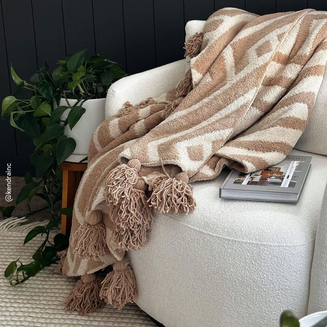Modern Stripes Pattern Maze Pom Pom Soft and Cozy Throw Blanket - Image 7