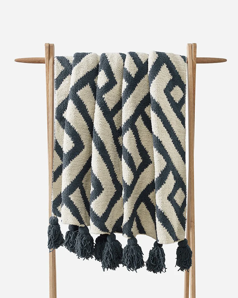 Modern Stripes Pattern Maze Pom Pom Soft and Cozy Throw Blanket - Image 8