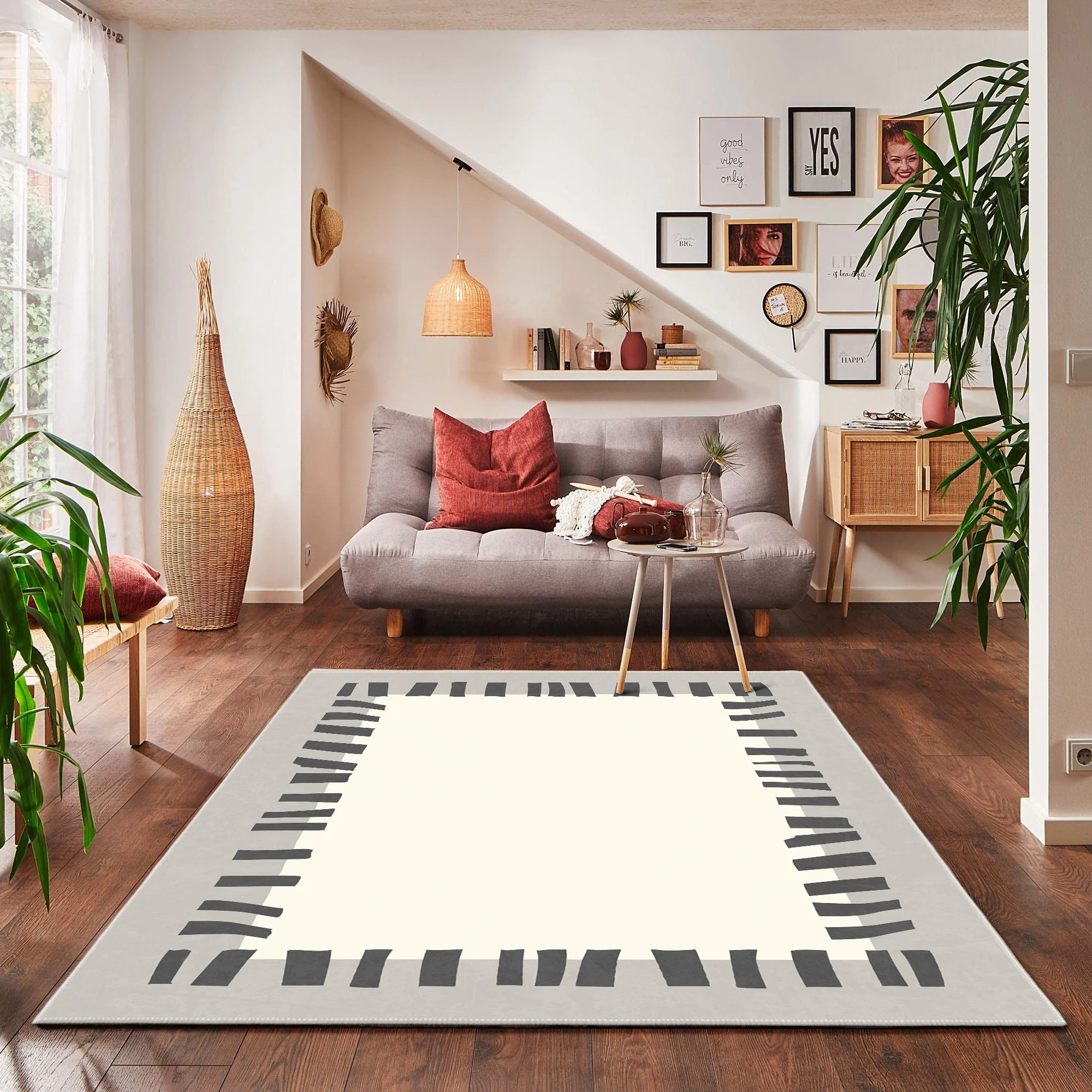 Modern Style Beige And Gray Machine Washable Cotton Area Rug - Image 3