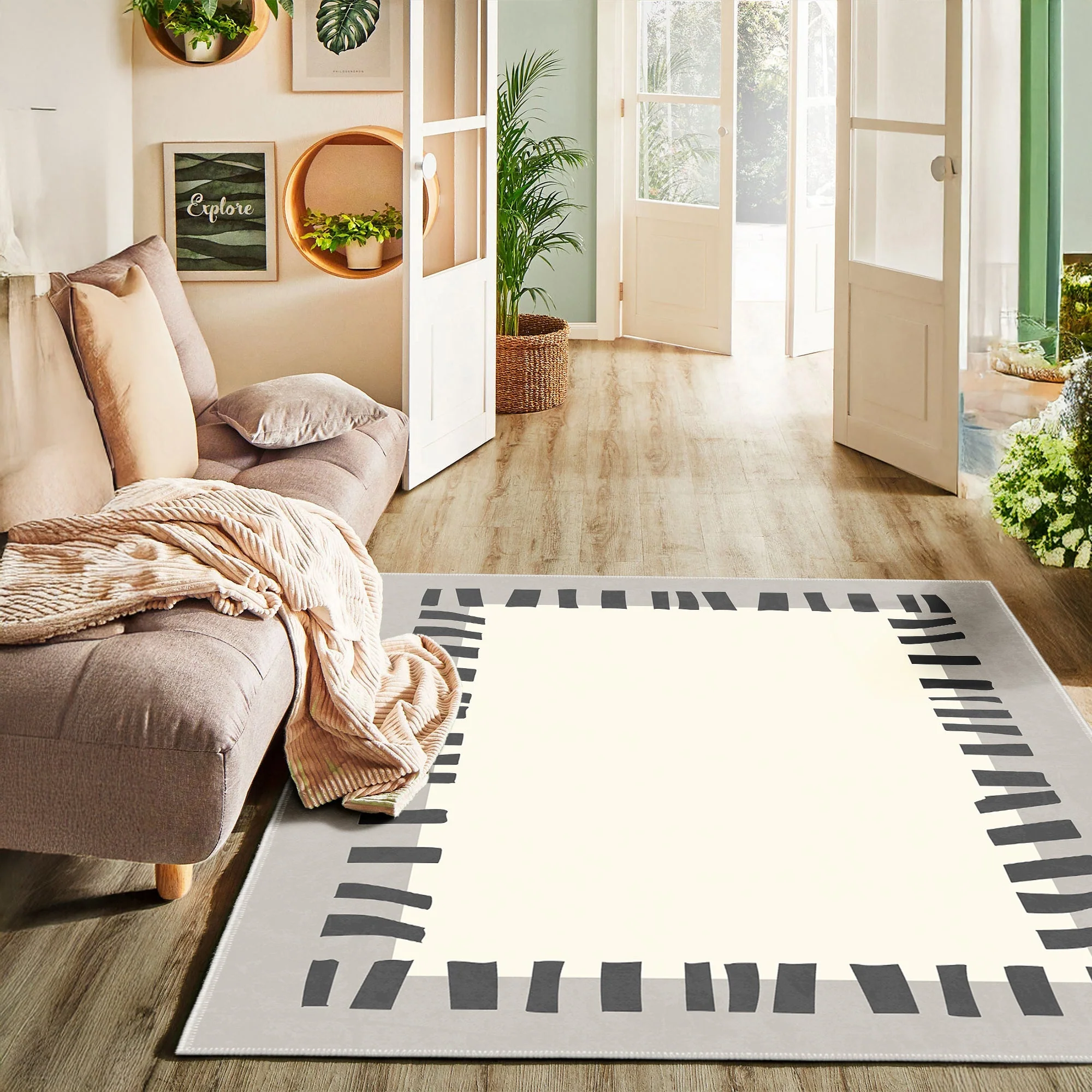 Modern Style Beige And Gray Machine Washable Cotton Area Rug - Image 4