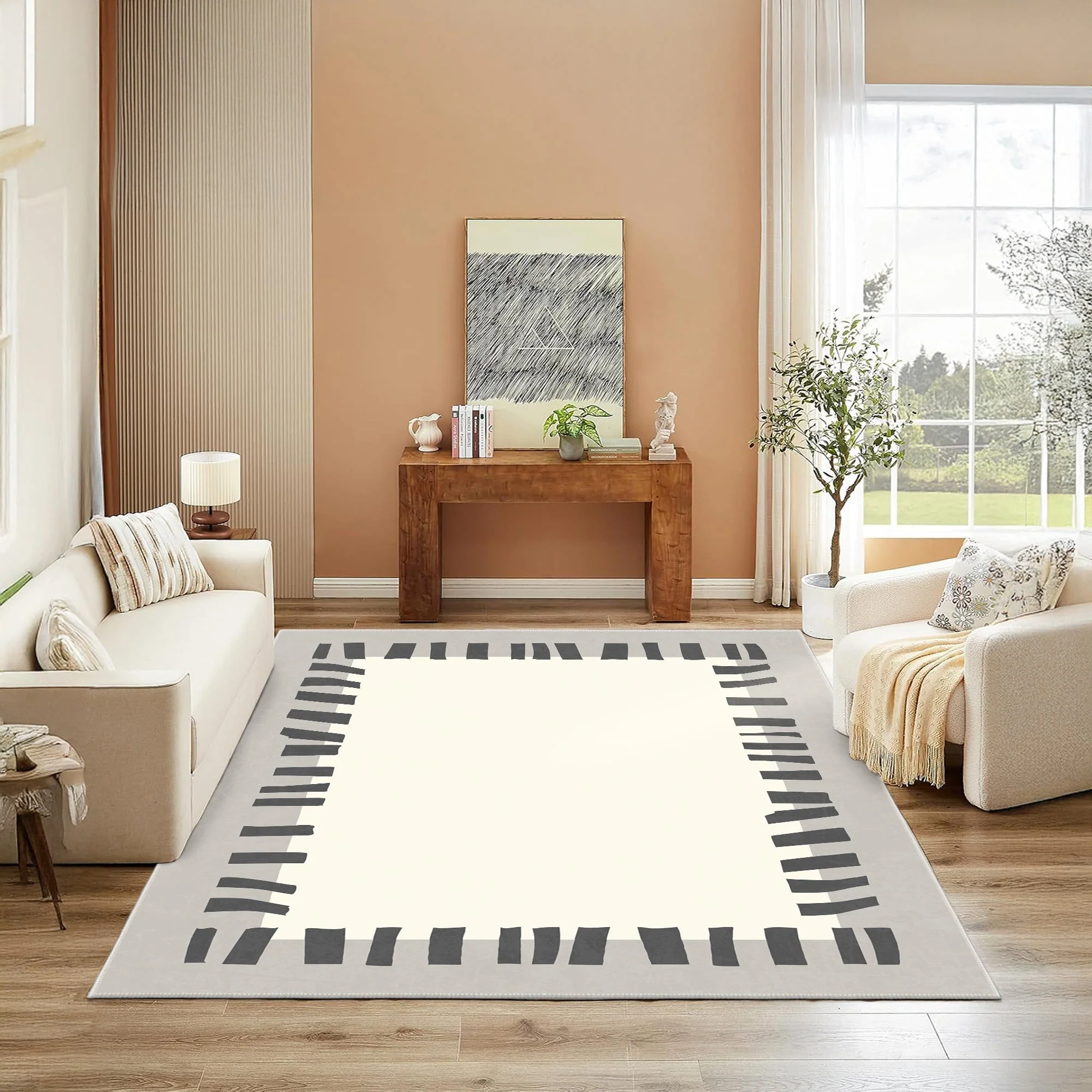Modern Style Beige And Gray Machine Washable Cotton Area Rug - Image 5