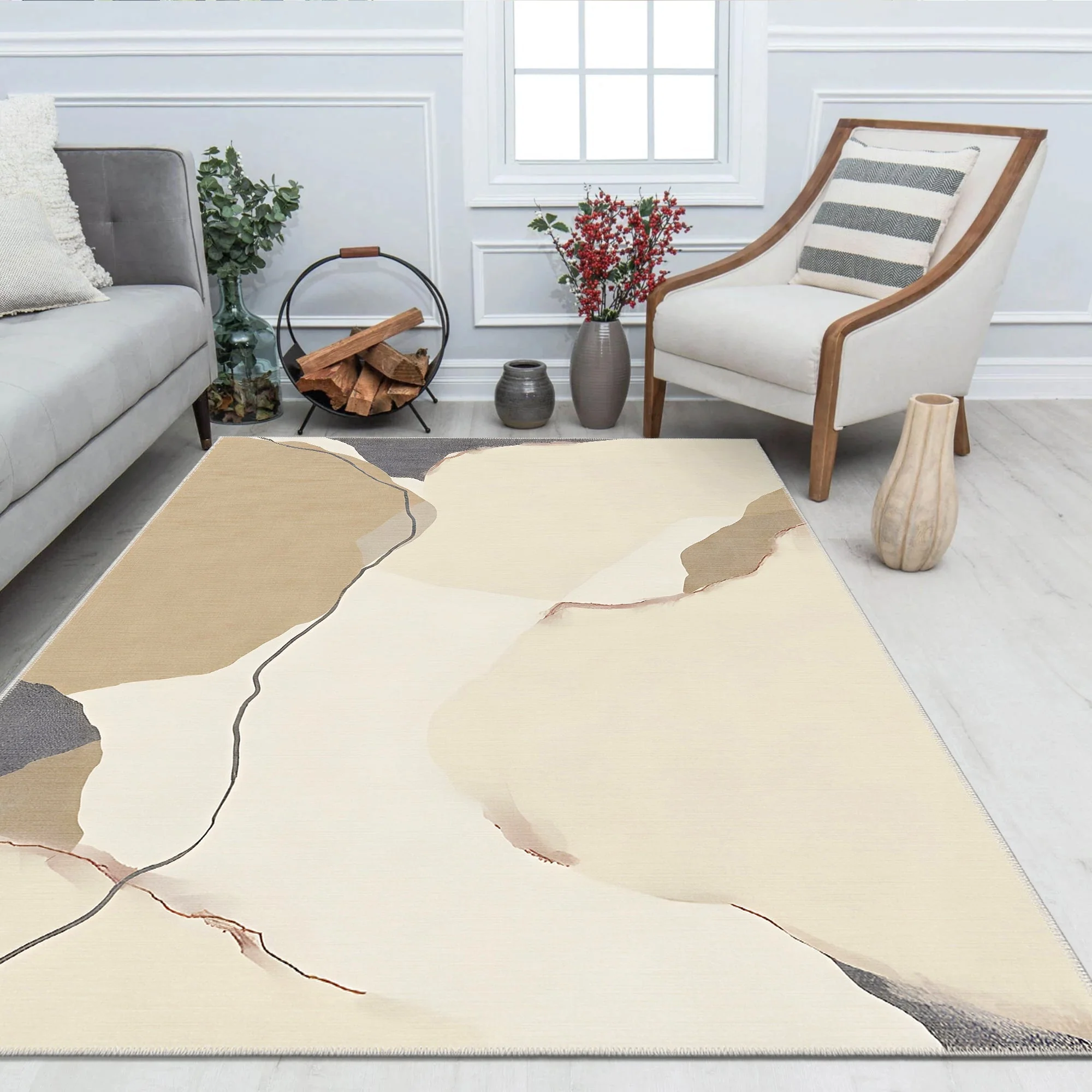 Modern Style Beige Machine Washable Cotton Area Rug - Image 2