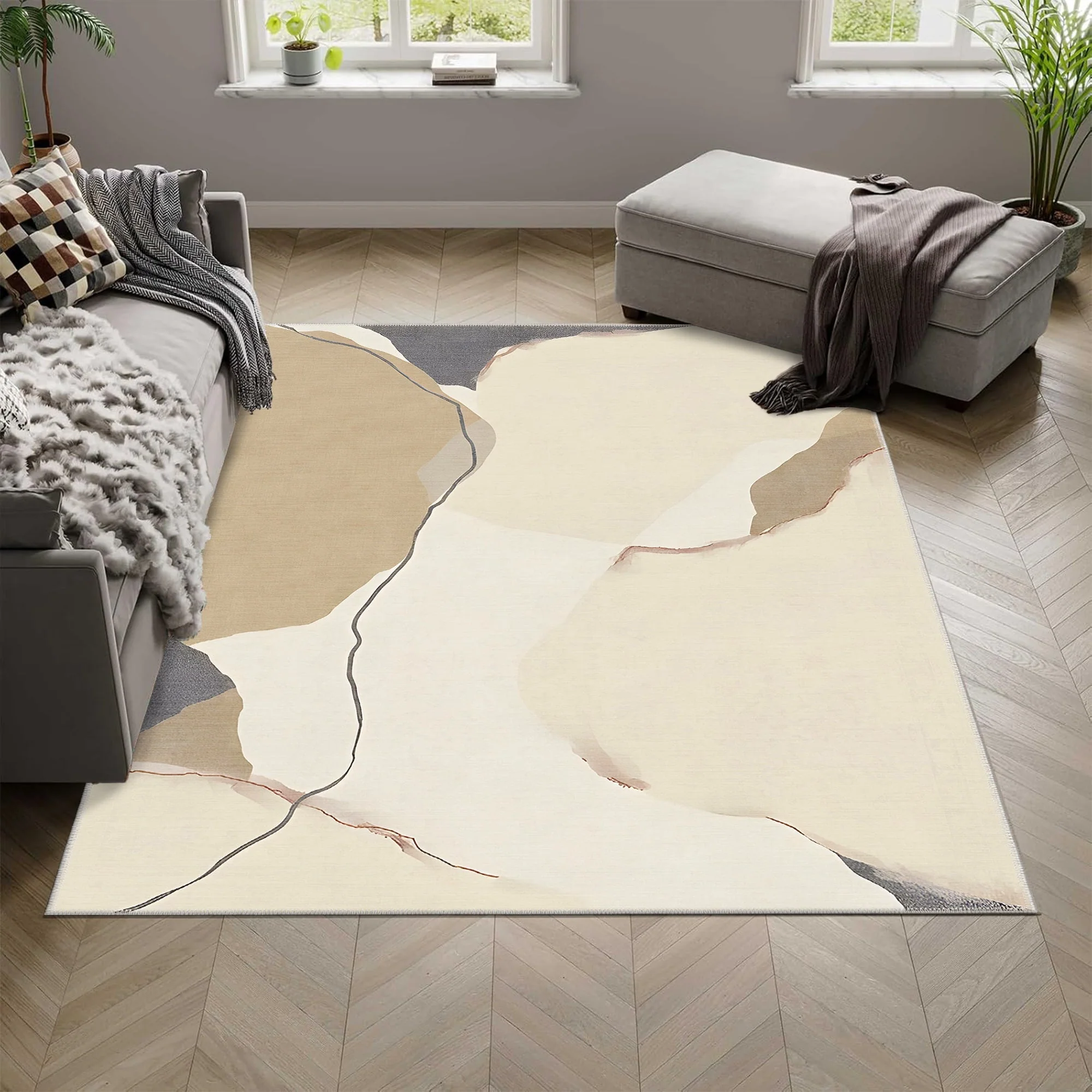 Modern Style Beige Machine Washable Cotton Area Rug - Image 3