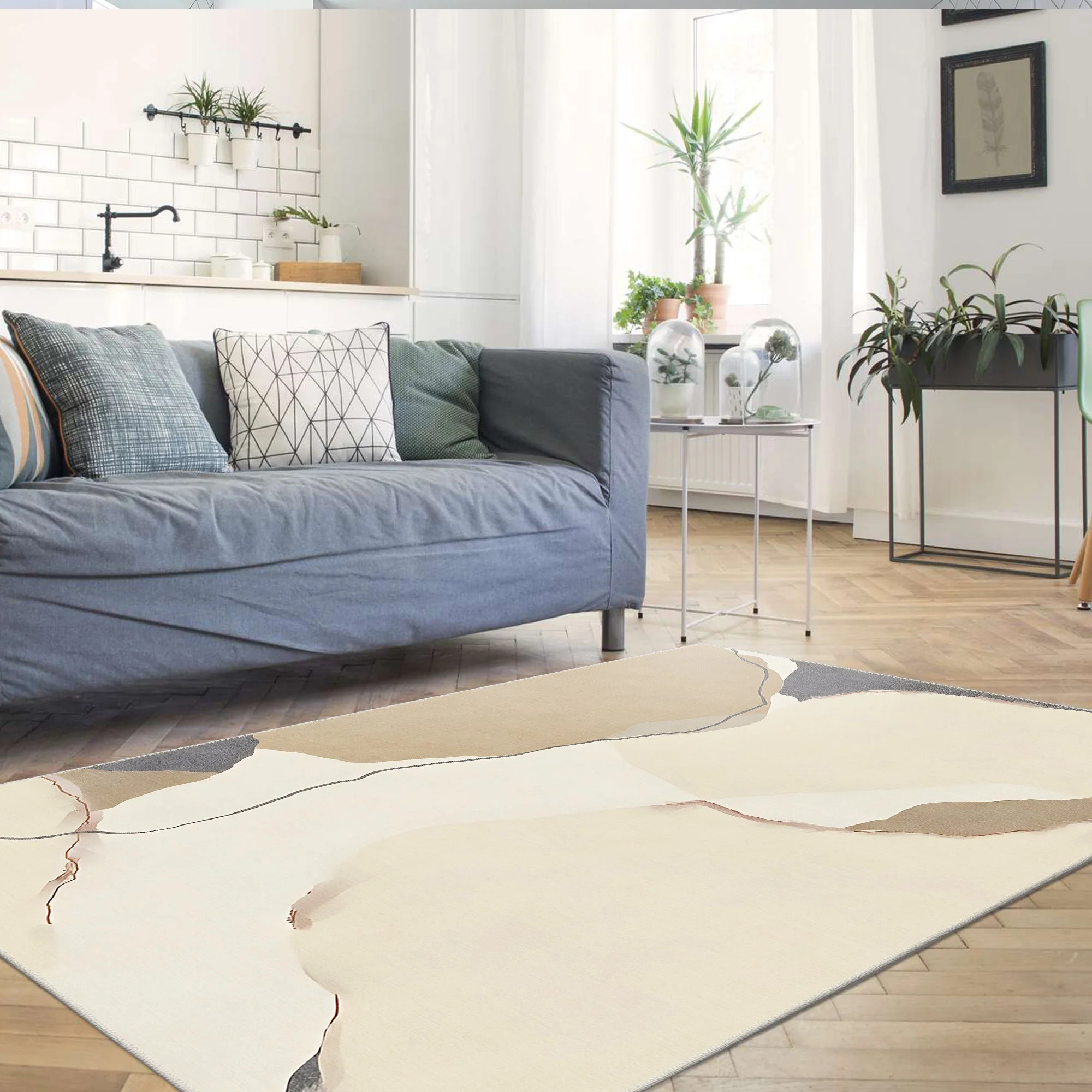 Modern Style Beige Machine Washable Cotton Area Rug - Image 5