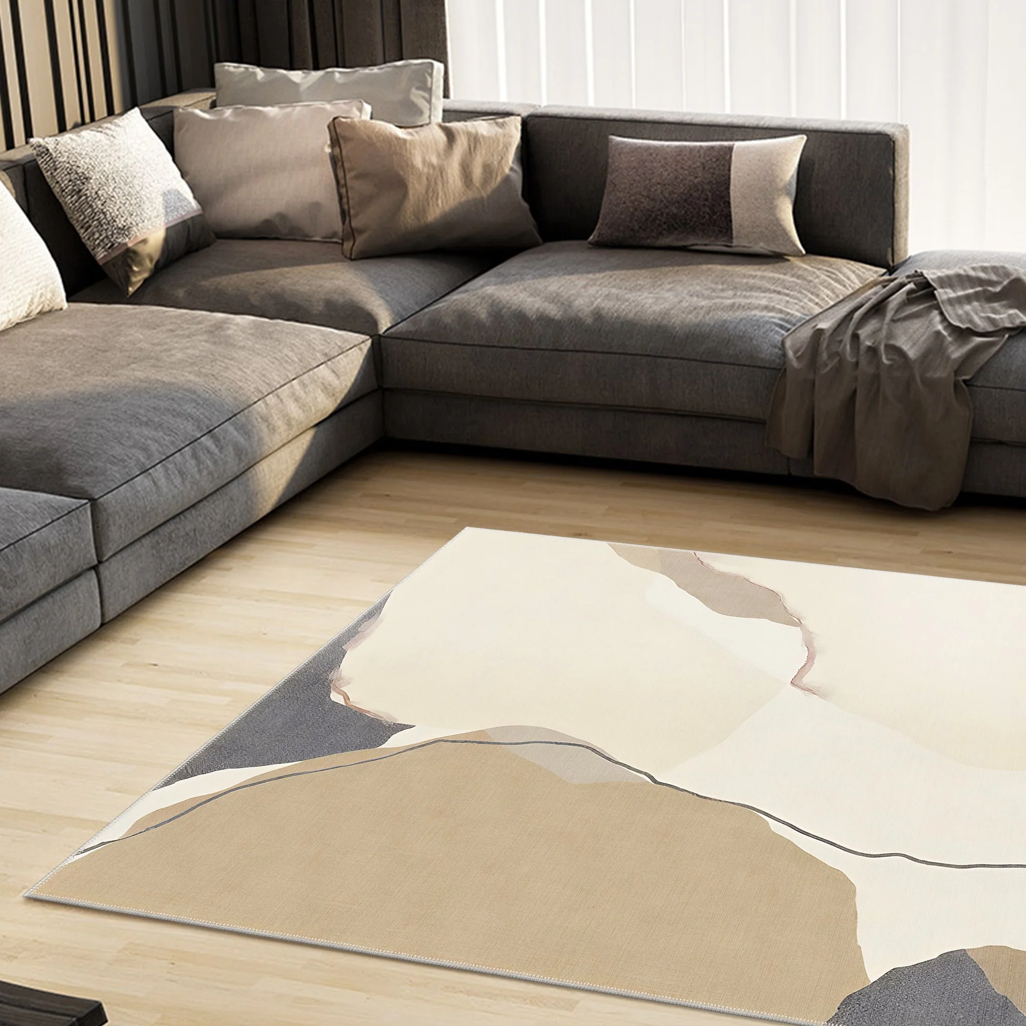 Modern Style Beige Machine Washable Cotton Area Rug - Image 6