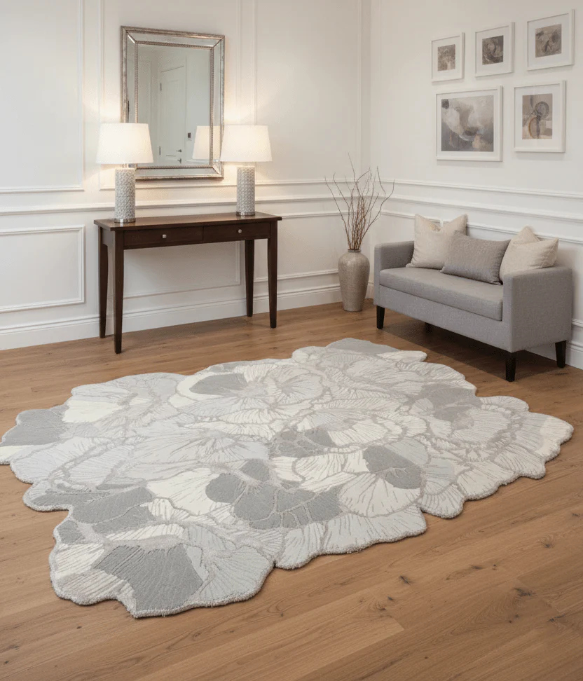 Petals Modern Gray Hand Tufted 5x7 Wool Area Rug - Image 2