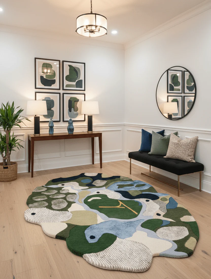 Golf course Modern Style Green Hand Tufted Wool Area Rug - Image 2