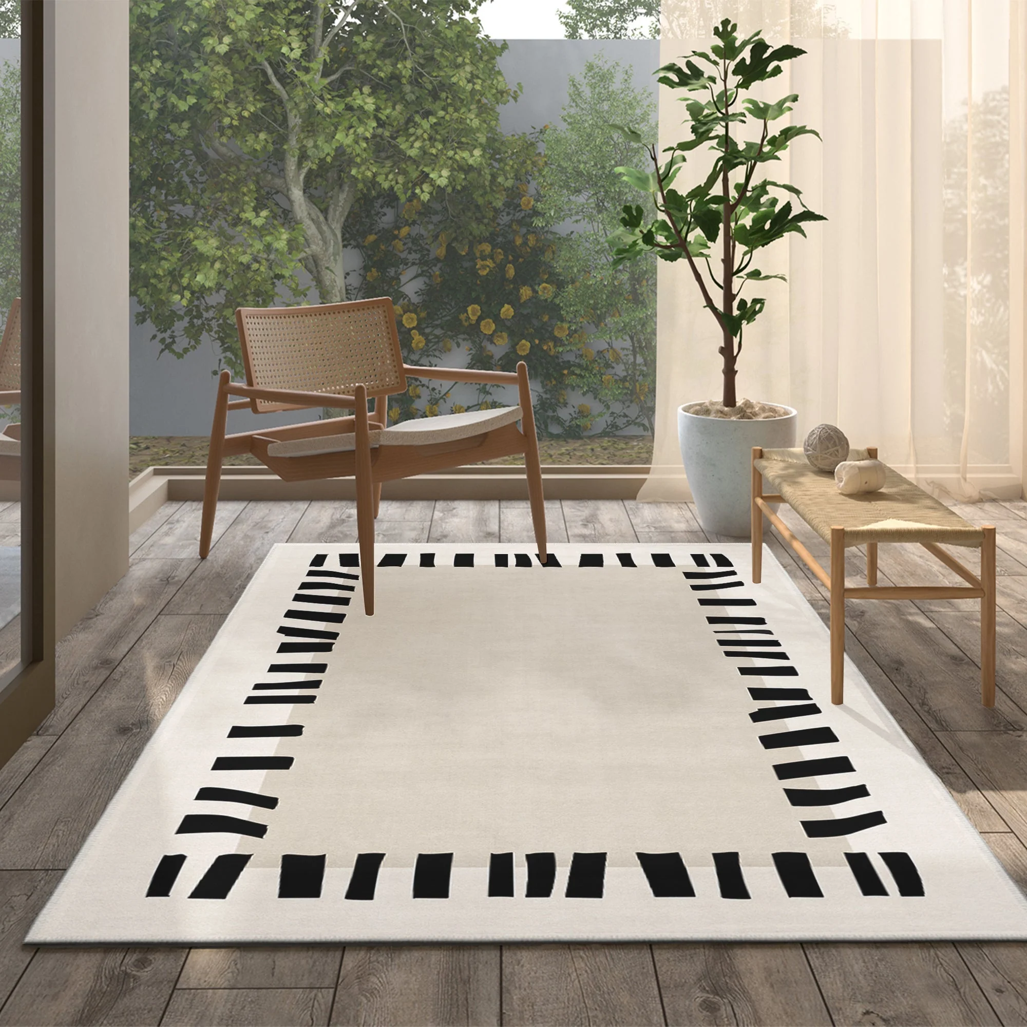 Modern Style Ivory Machine Washable Cotton Area Rug - Image 2