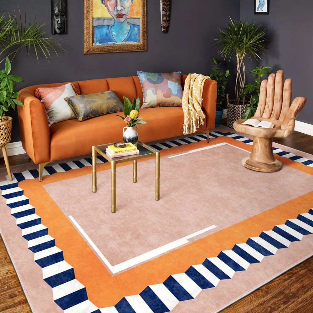 Modern Style Peach Cotton Machine Washable Area Rug - Image 3