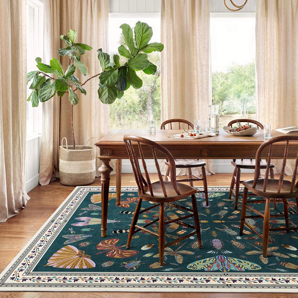 Modern Style Teal Machine Washable Cotton Area Rug - Image 2