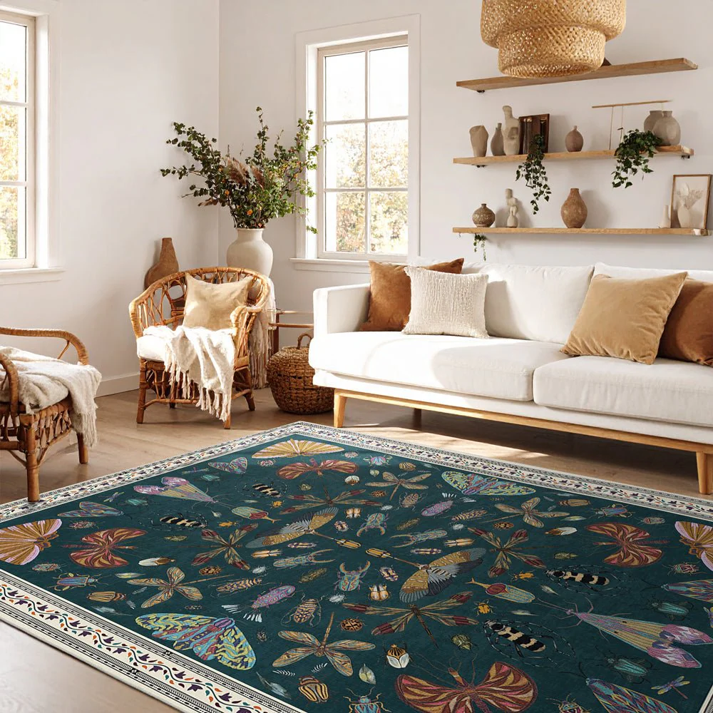 Modern Style Teal Machine Washable Cotton Area Rug - Image 5