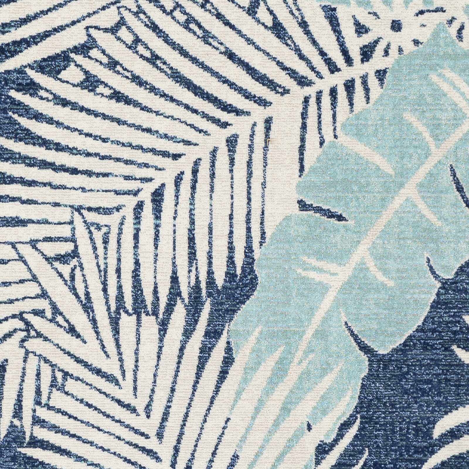 Modern Design Teal, Blue and Ivory Leaf Pattern Low pile Area Rug - Image 4