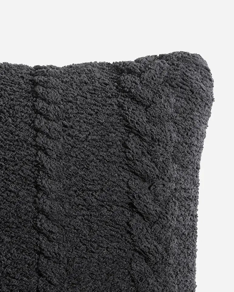 Modern Textured Knit Solid Black Braided Throw Pillow - Image 2