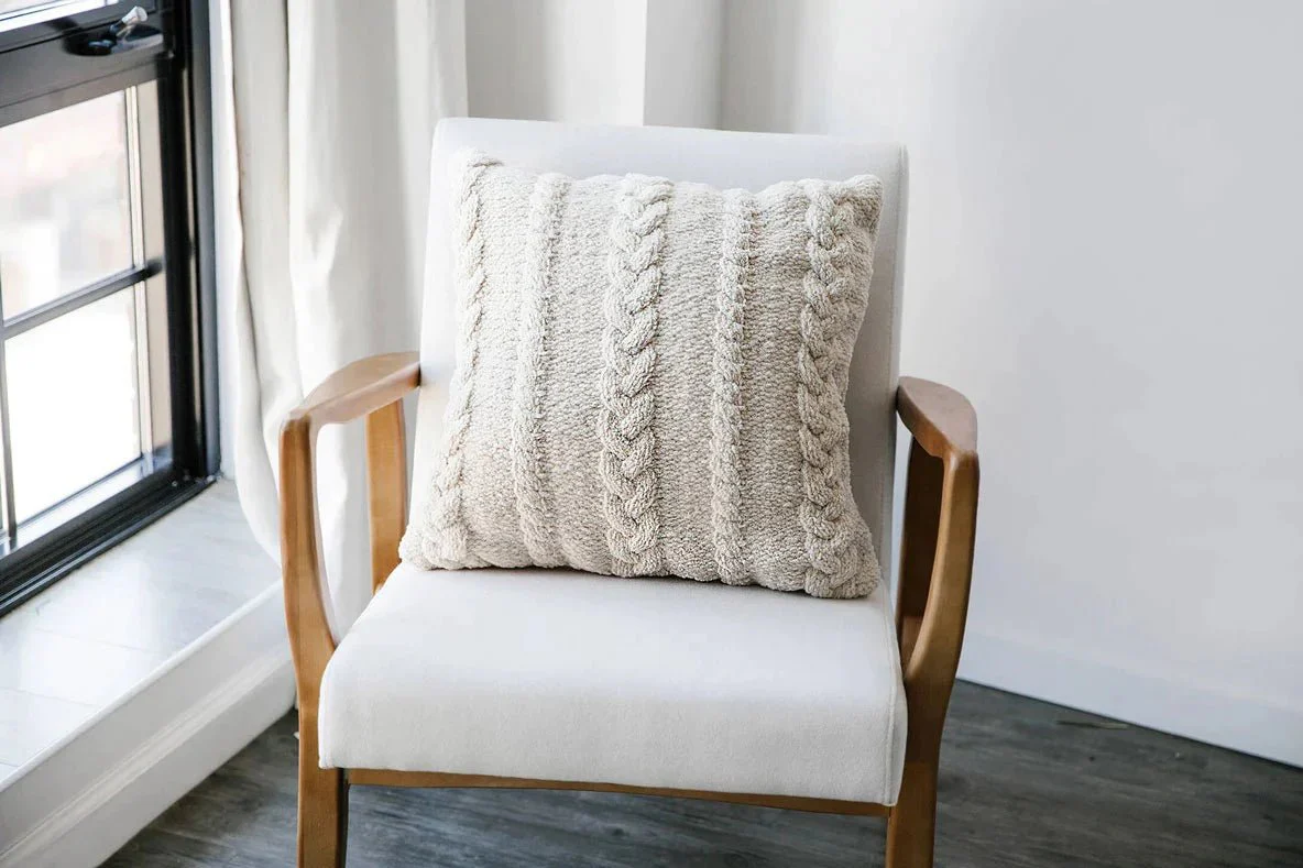 Modern Textured Knit Solid Black Braided Throw Pillow - Image 25