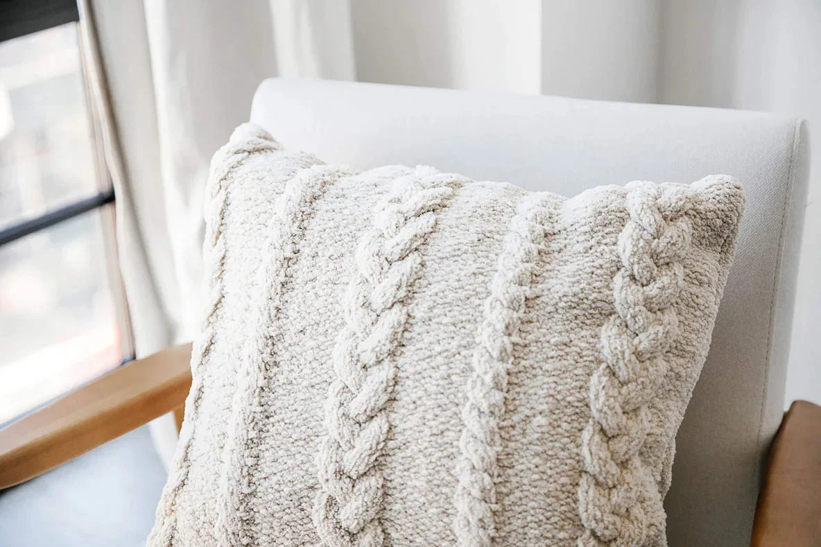 Modern Textured Knit Solid Black Braided Throw Pillow - Image 26