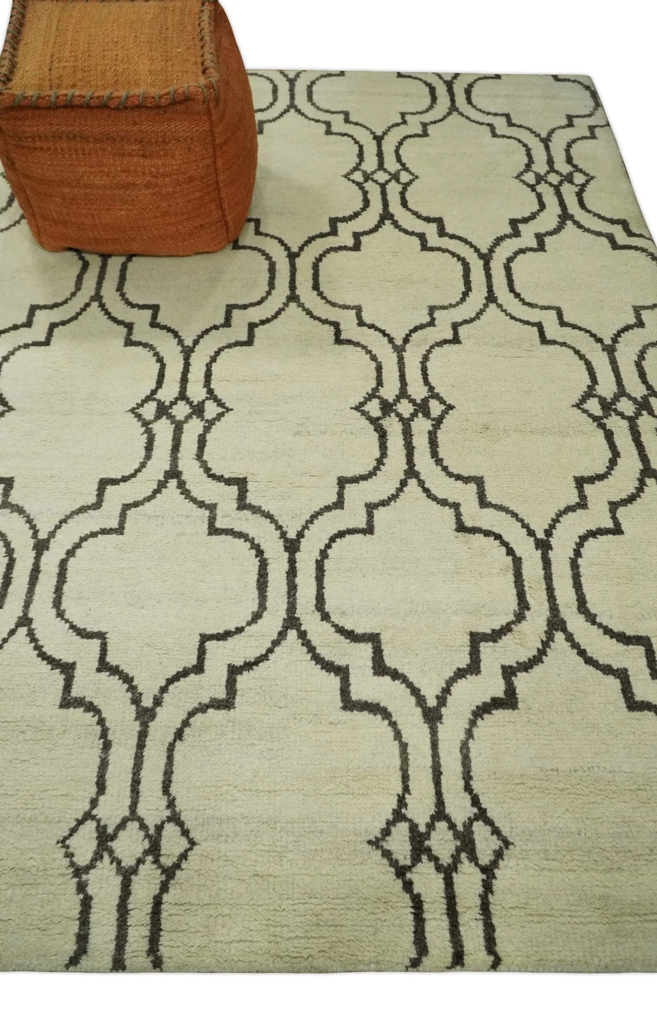 Modern Moroccan Trellis 6x8 Ivory and Brown Natural Farmhouse Wool Hand Woven Rug | HL1 - Image 4
