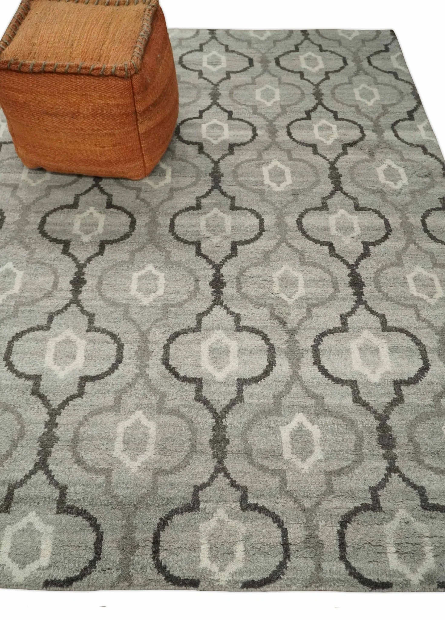 Modern Trellis Channel 6x8 Silver and Brown Natural Wool Hand Woven Rug | HL4 - Image 3