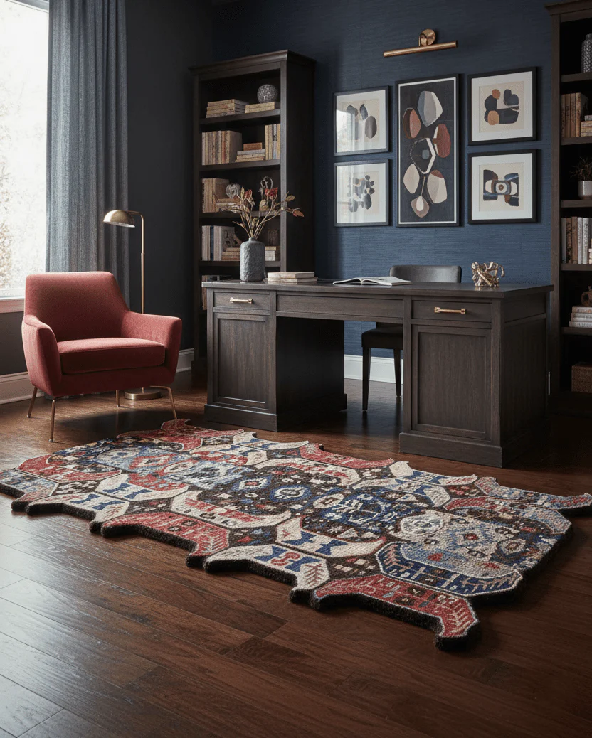 Modern Tribal Design Maroon Hand Tufted 4x8 Wool Area Rug - Image 2