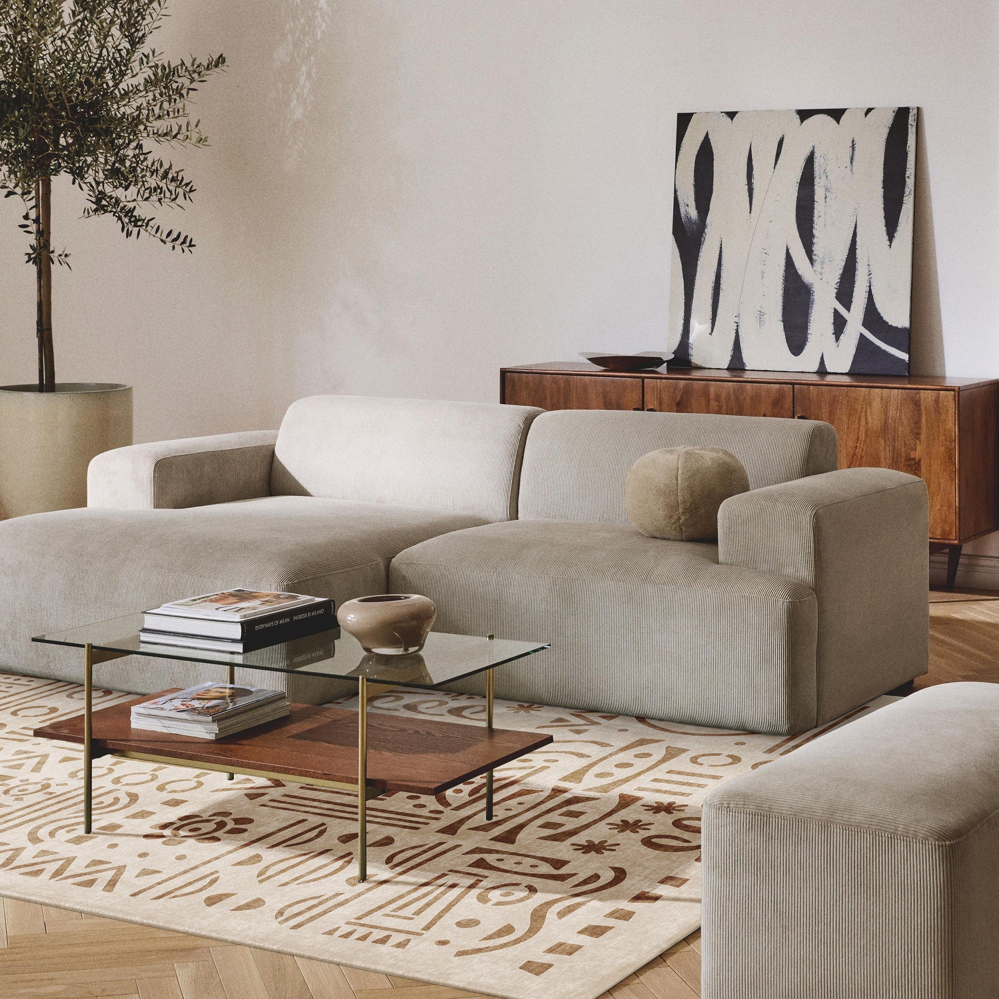 Modern Zen Beige Machine Washable Cotton Area Rug - Image 3