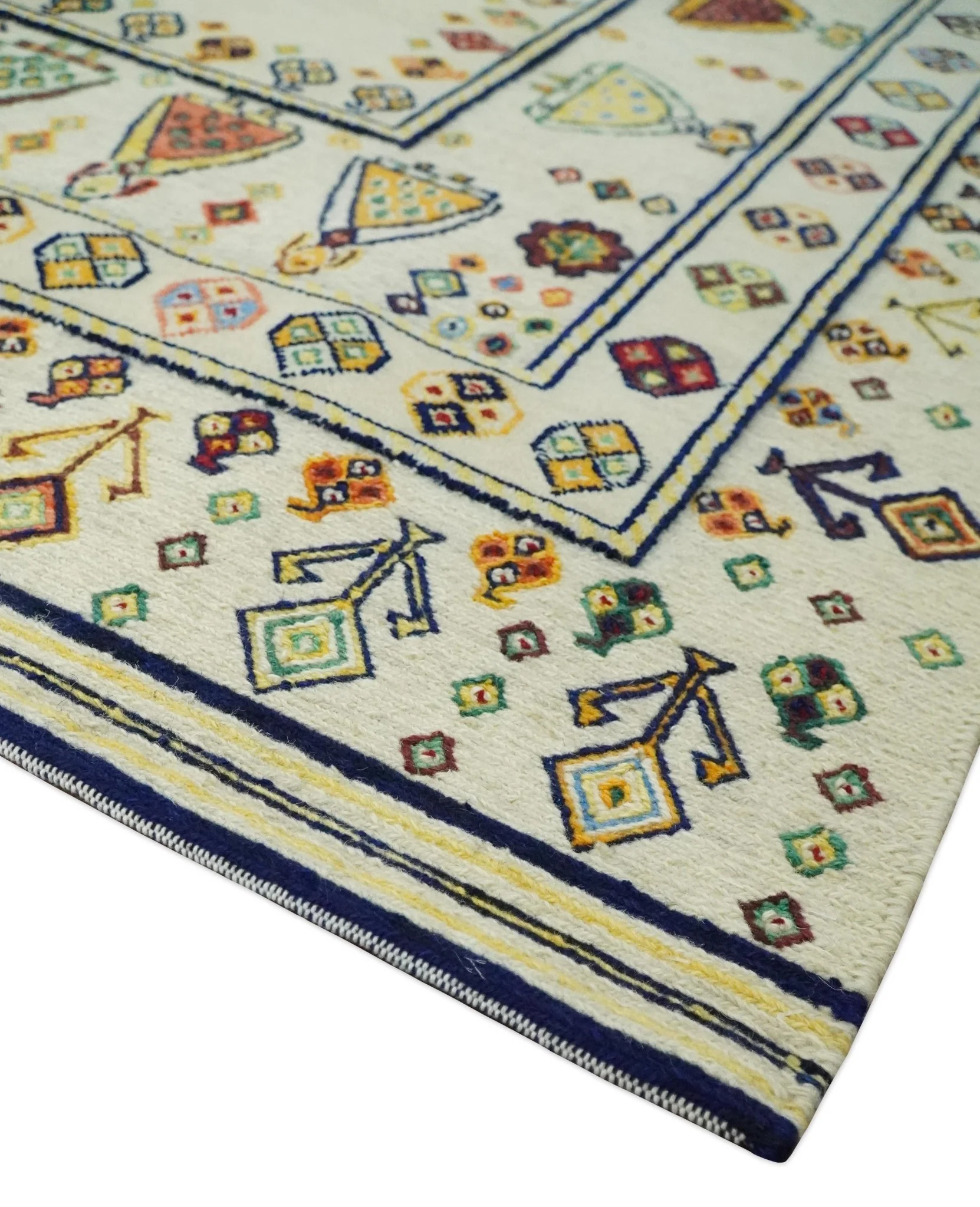 Tribal Art 5x7 Ivory and Beige Hand Spun Wool Hand Woven Southwestern Gabbeh Rug | KNT43 - Image 4