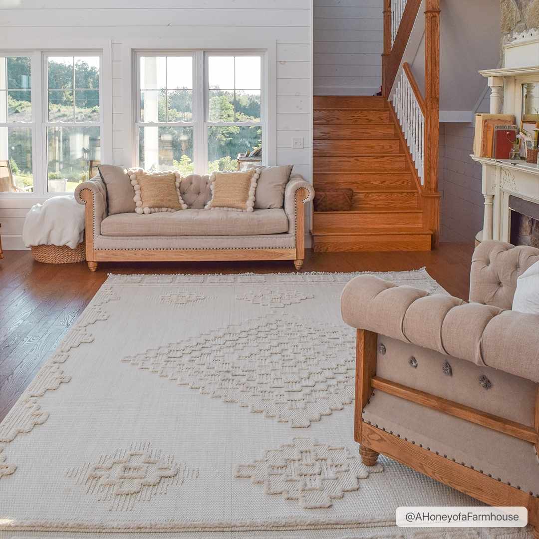Moroccan Bohemian Chic Style Ivory and Beige High & Low Pile Area Rug - Image 3