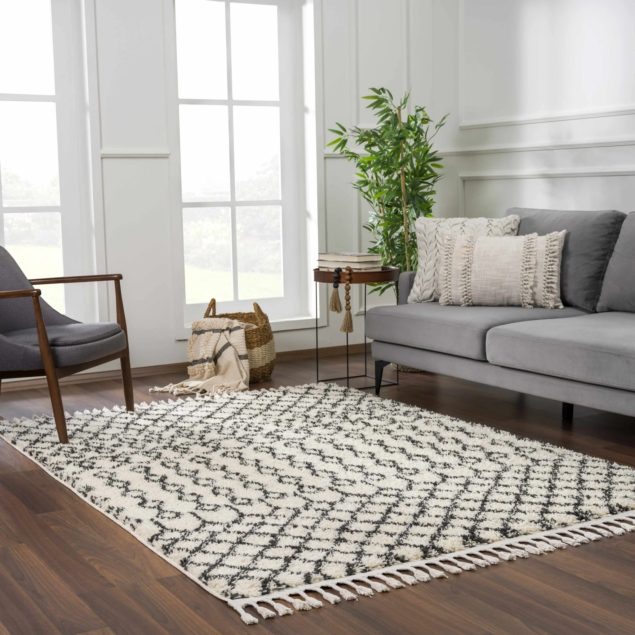 Traditional Moroccan Style Beige and Black Plush Pile Area Rug - Image 18