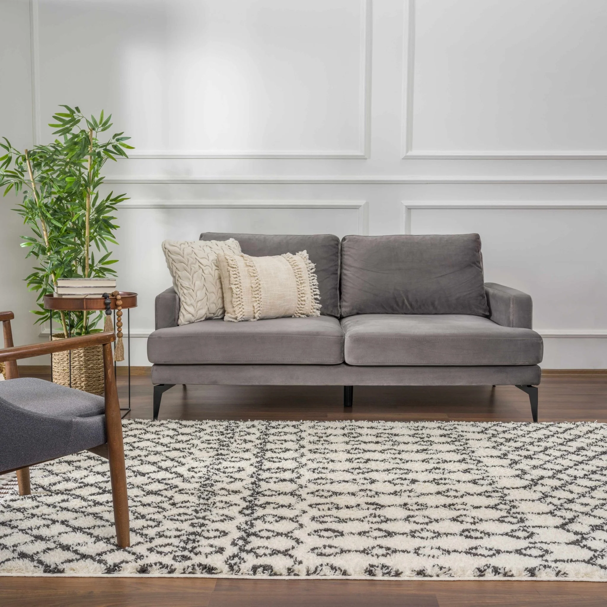 Traditional Moroccan Style Beige and Black Plush Pile Area Rug - Image 19