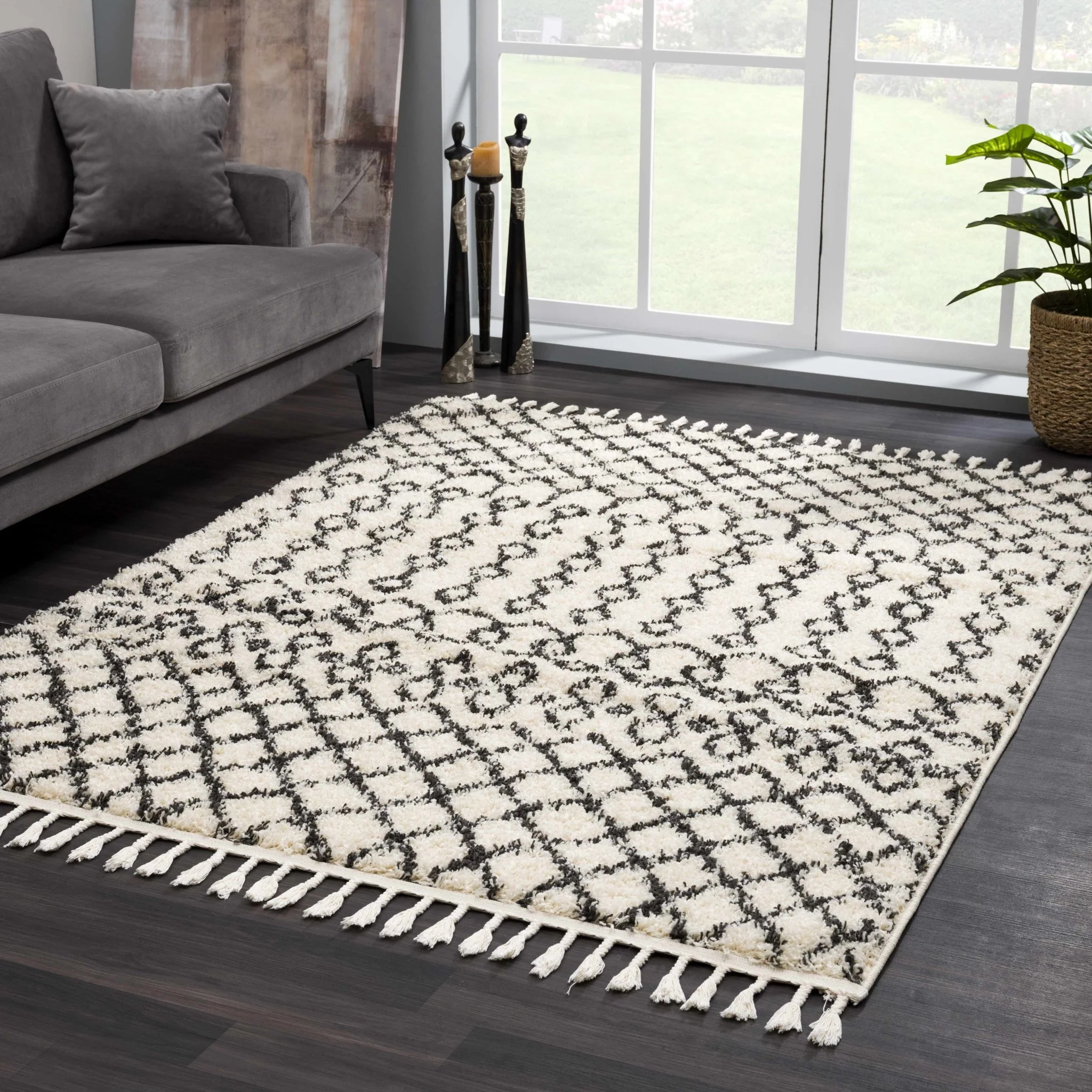 Traditional Moroccan Style Beige and Black Plush Pile Area Rug - Image 20