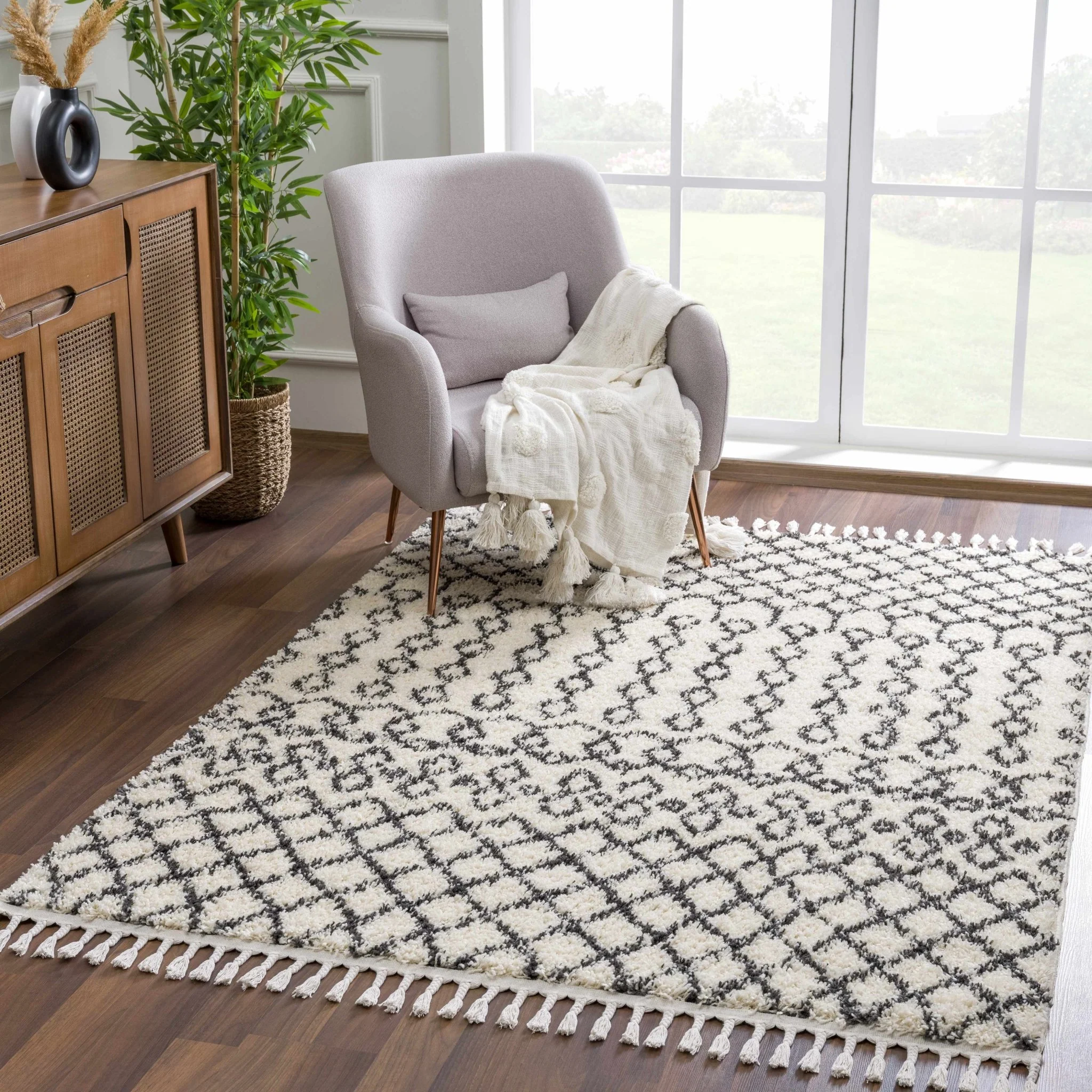 Traditional Moroccan Style Beige and Black Plush Pile Area Rug - Image 22