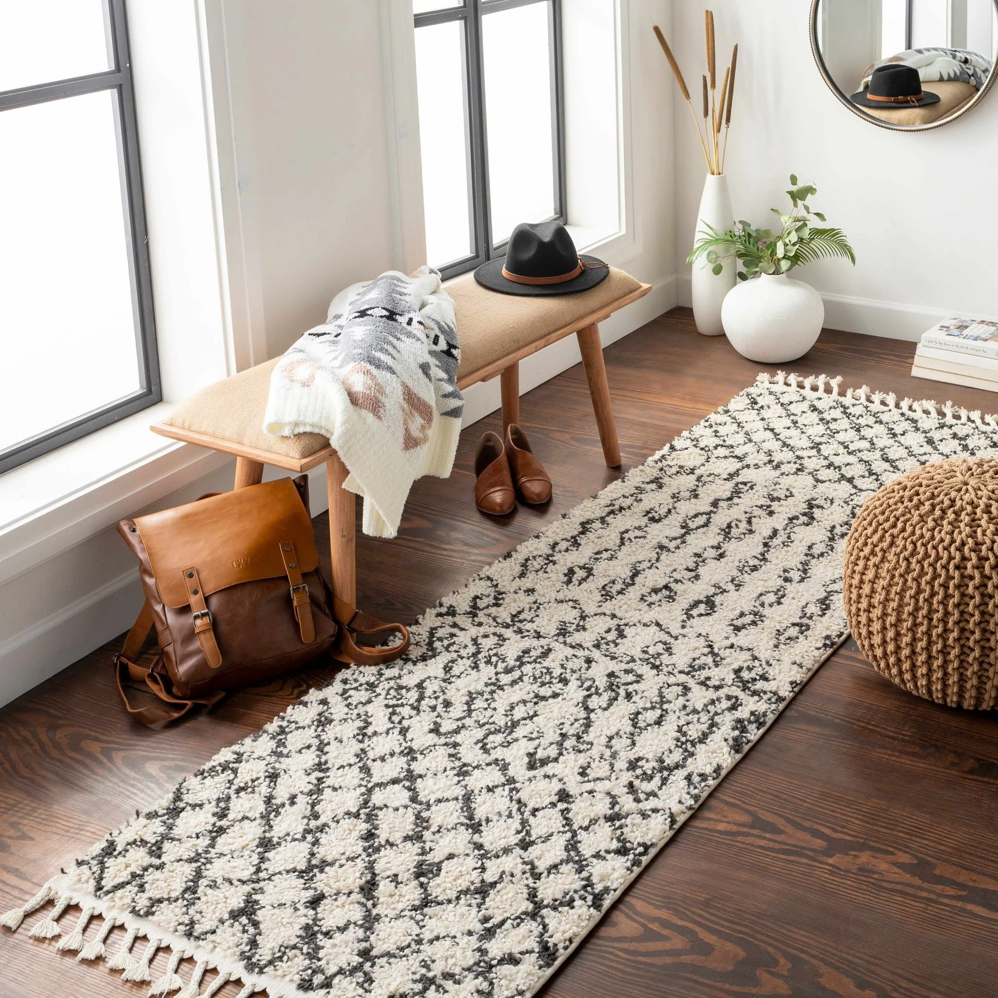 Traditional Moroccan Style Beige and Black Plush Pile Area Rug - Image 5