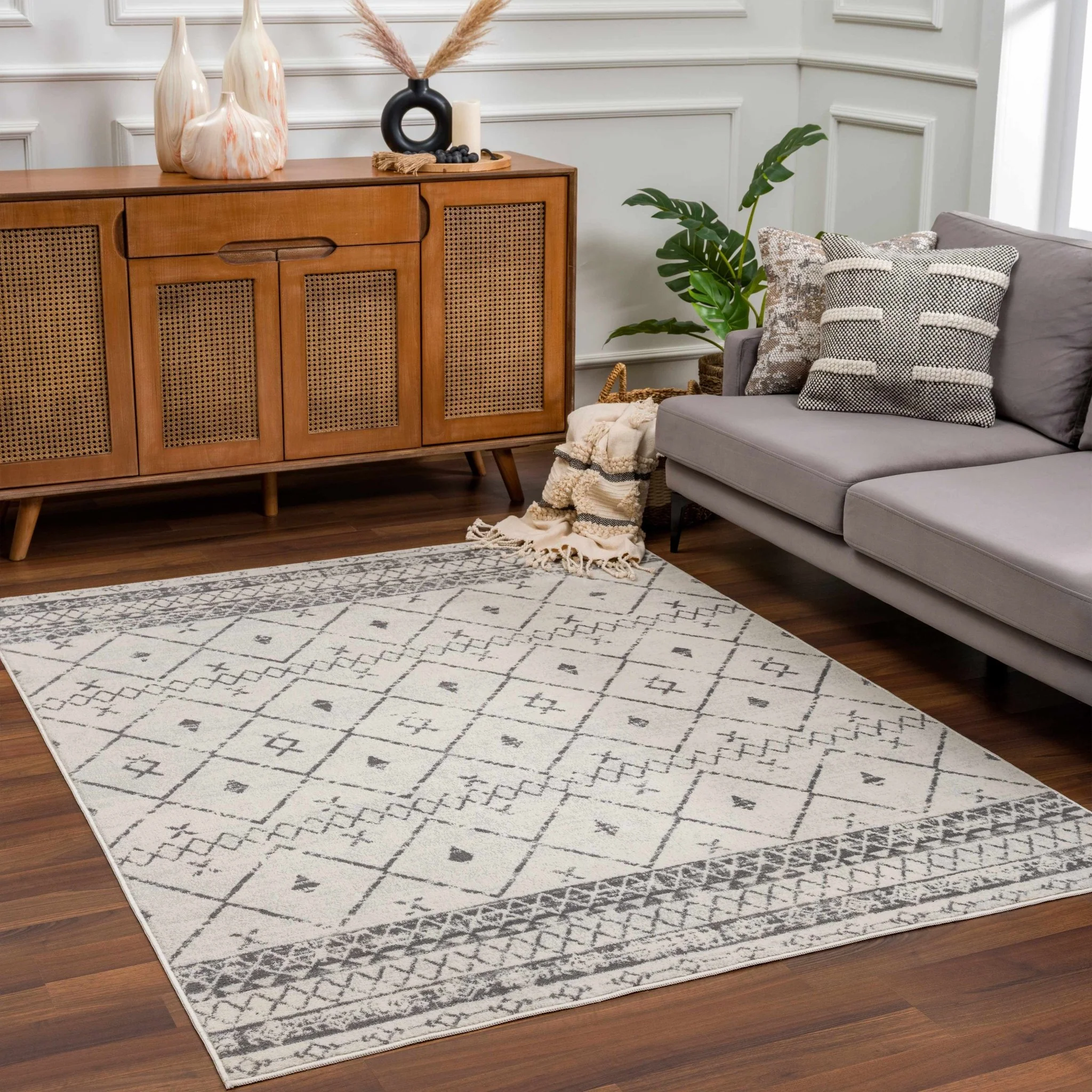 Traditional Moroccan Style Beige, Gray, Ivory Medium Pile Multi Size Area Rug - Image 18