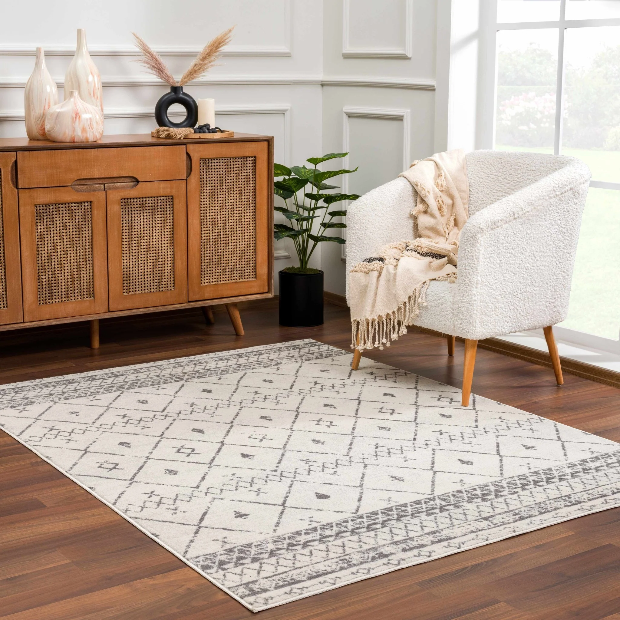 Traditional Moroccan Style Beige, Gray, Ivory Medium Pile Multi Size Area Rug - Image 3